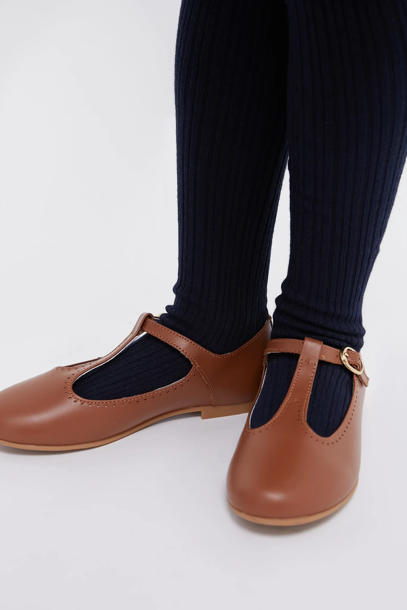 Dark Tan Leather T Bar Shoes - Image 3