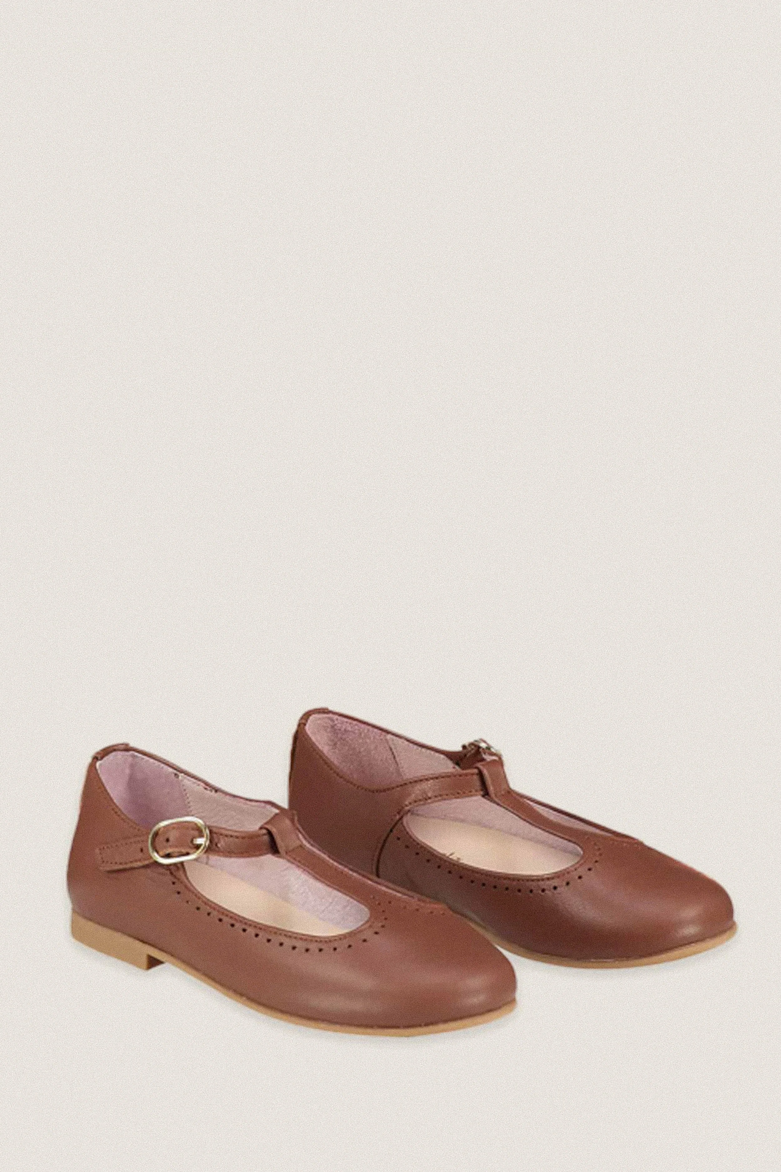 Dark Tan Leather T Bar Shoes - Image 4