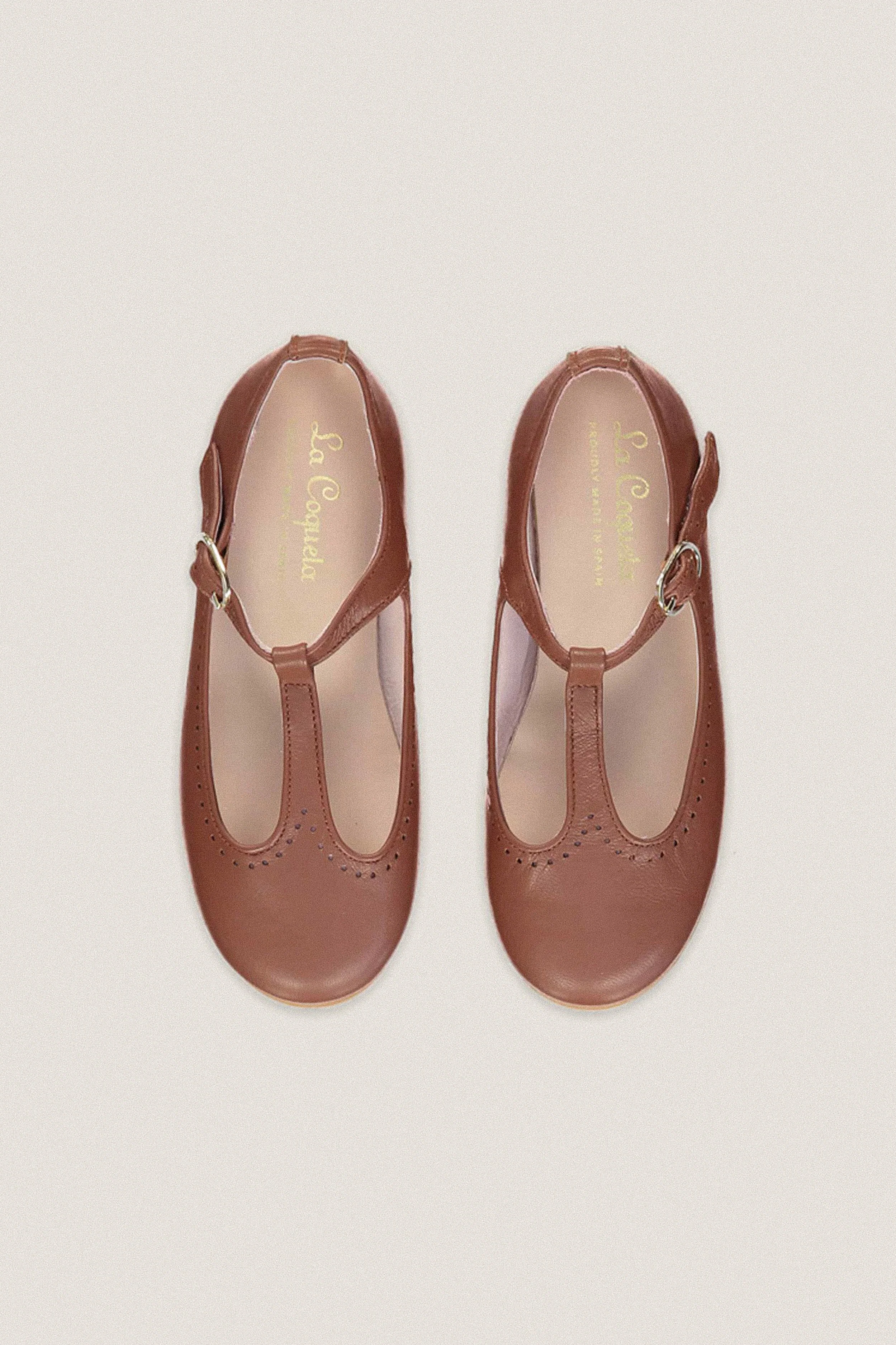 Dark Tan Leather T Bar Shoes - Image 5