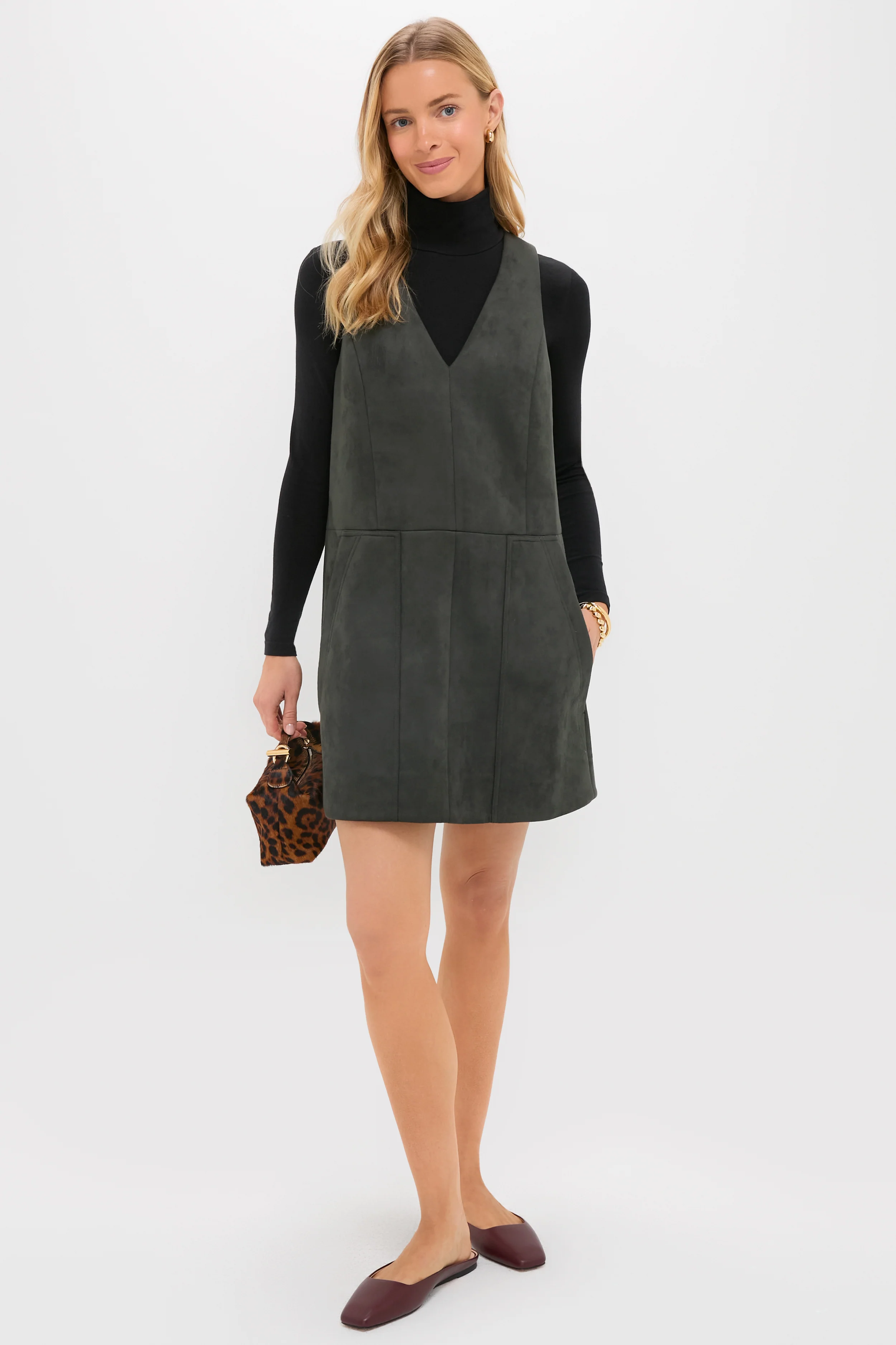 Deep Olive Vegan Suede Bailey Dress - Image 2