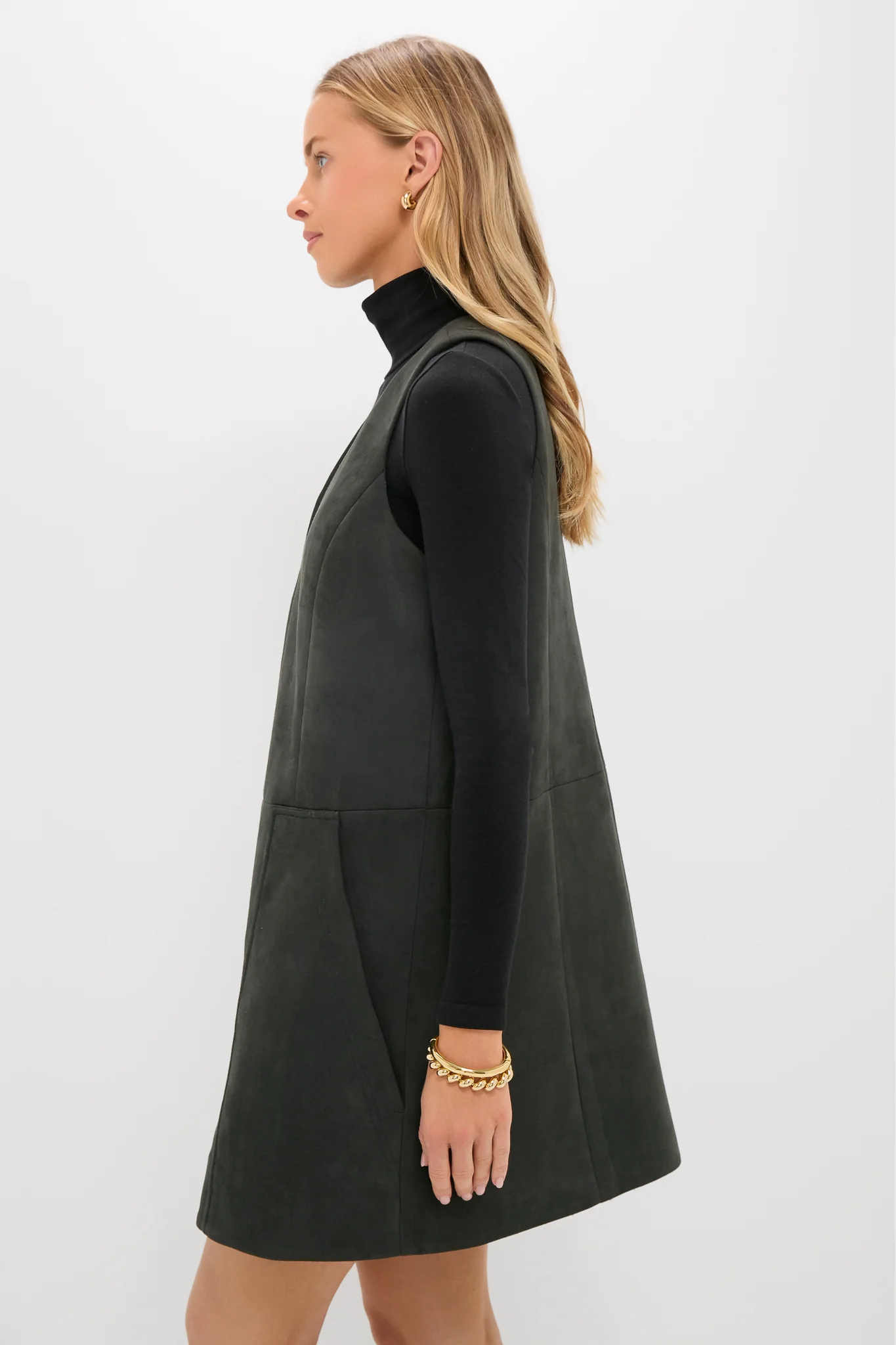 Deep Olive Vegan Suede Bailey Dress - Image 3