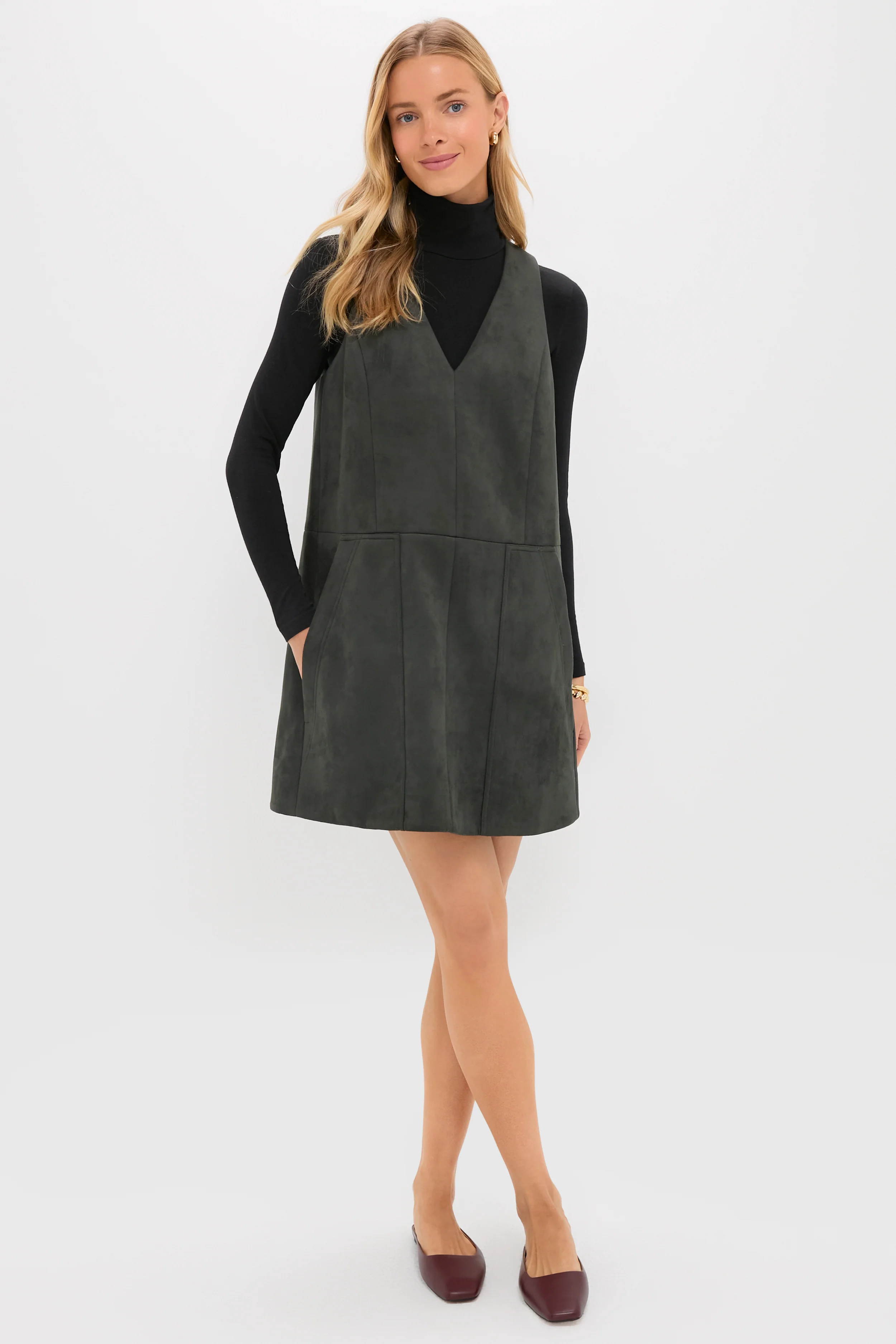 Deep Olive Vegan Suede Bailey Dress - Image 6