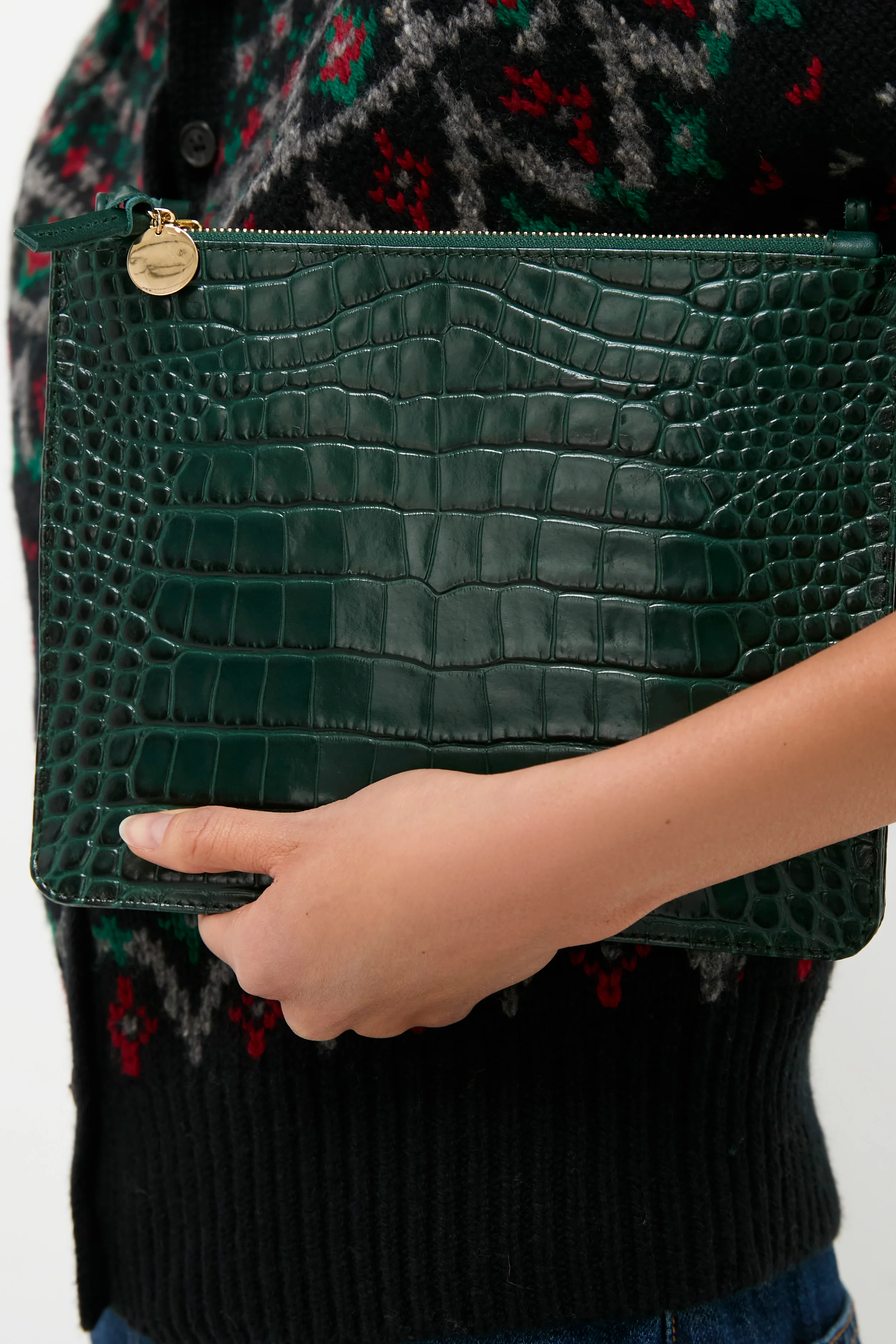 Deep Pine Embossed Croco Margot Double Sac Bretelle - Image 2