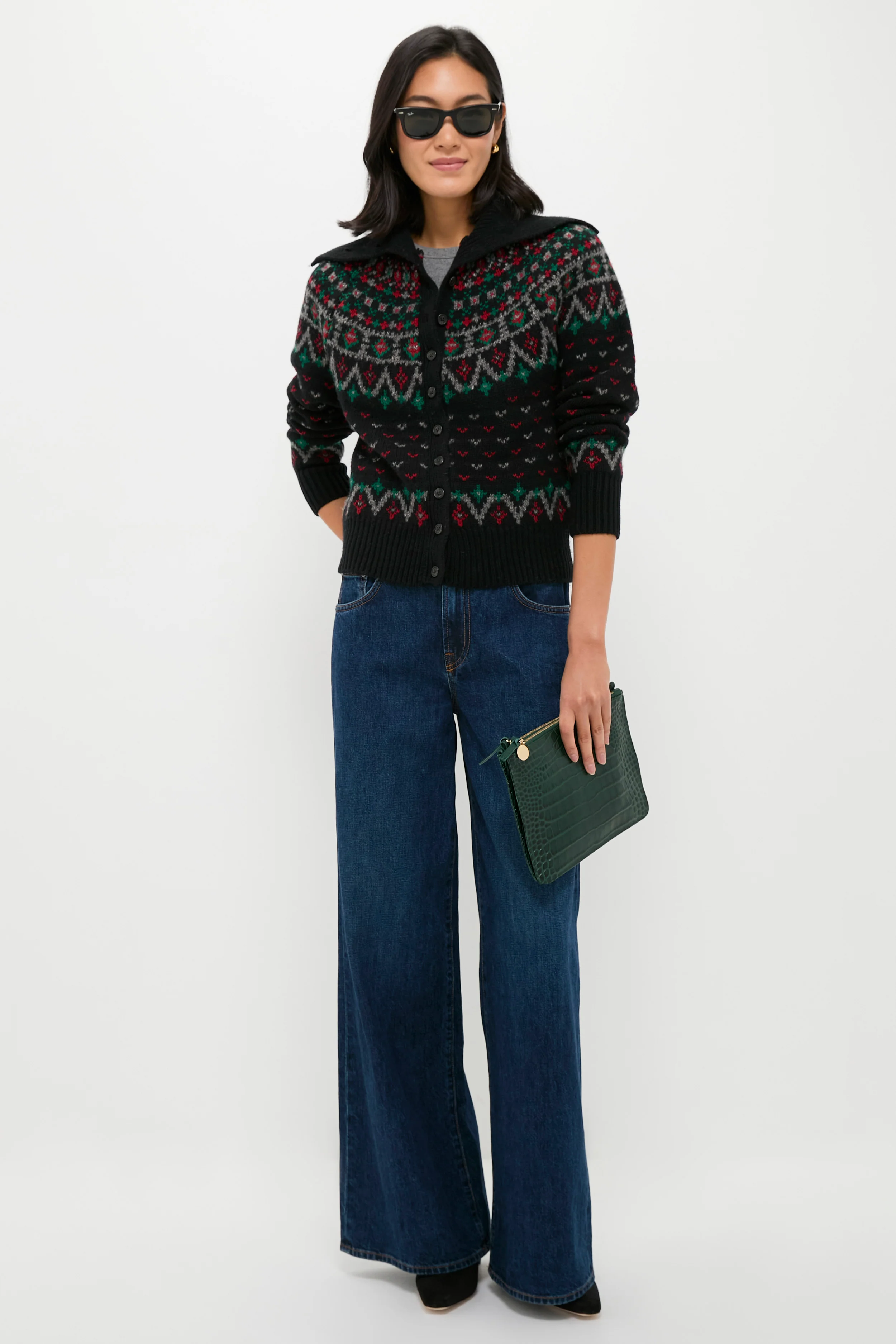 Deep Pine Embossed Croco Margot Double Sac Bretelle - Image 3