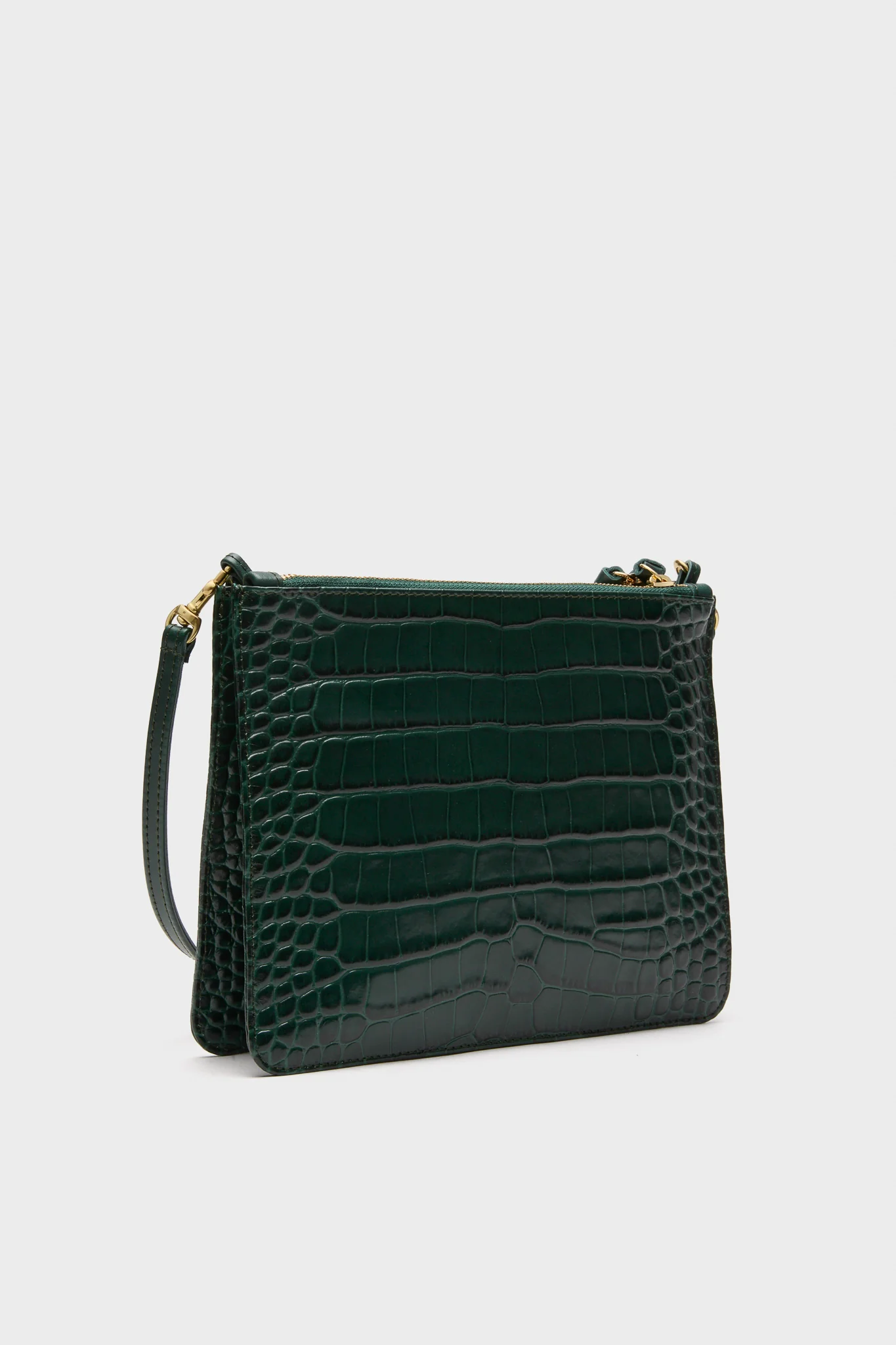 Deep Pine Embossed Croco Margot Double Sac Bretelle - Image 4