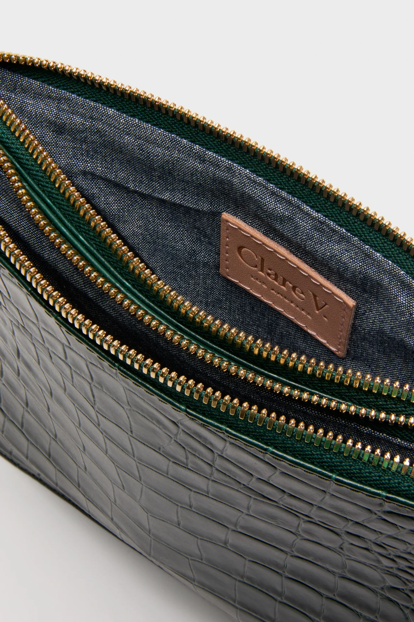 Deep Pine Embossed Croco Margot Double Sac Bretelle - Image 5