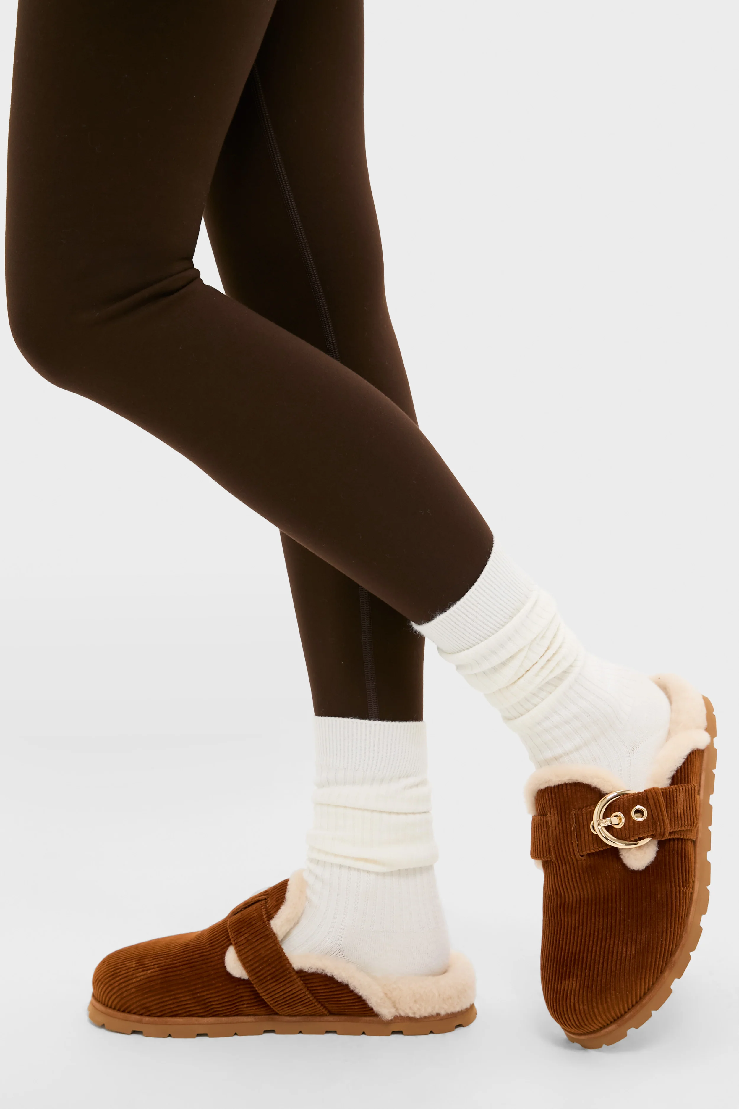 Doe and Vanilla Corduroy Velvet Chrystie Shearling Mules - Image 2
