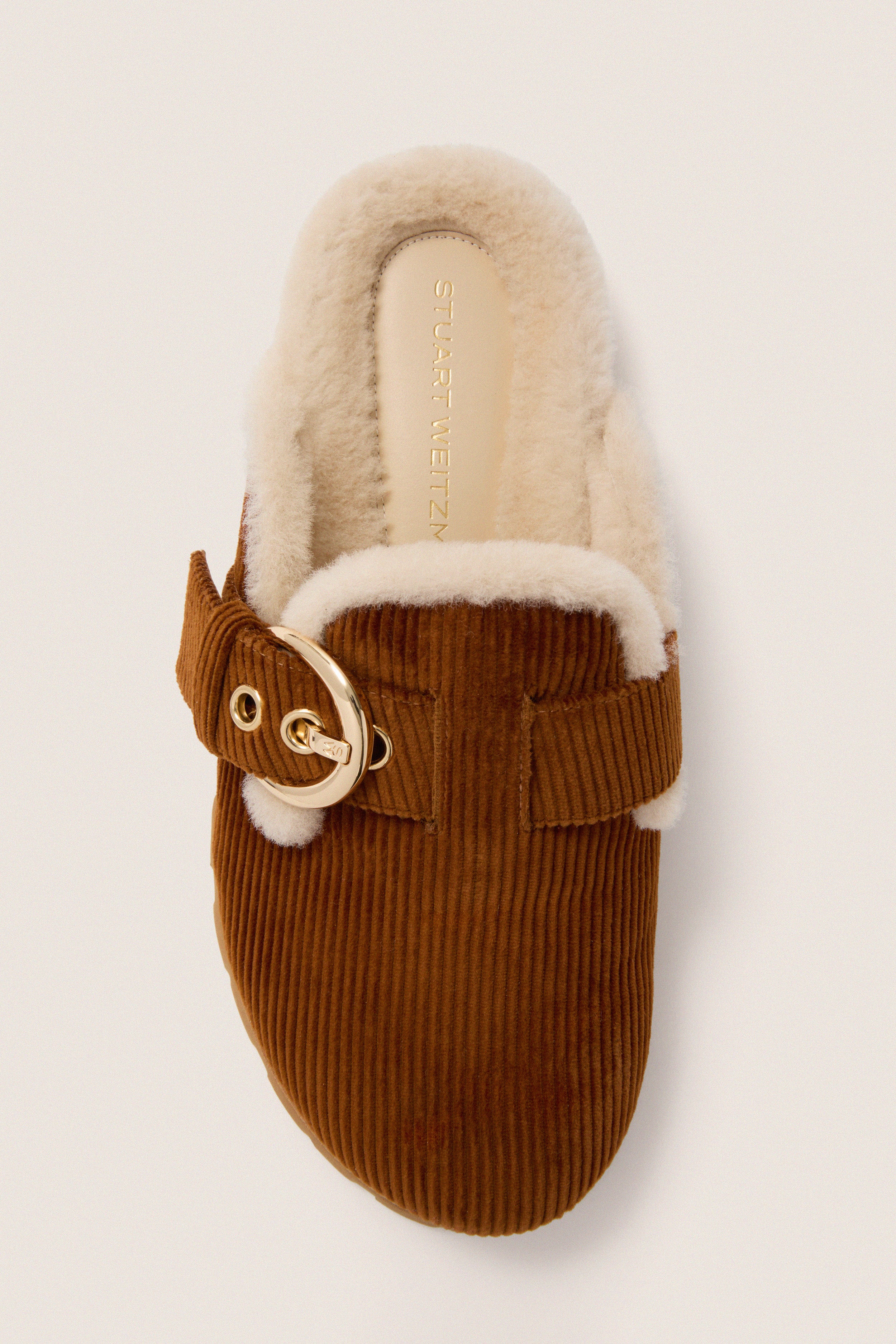 Doe and Vanilla Corduroy Velvet Chrystie Shearling Mules - Image 5