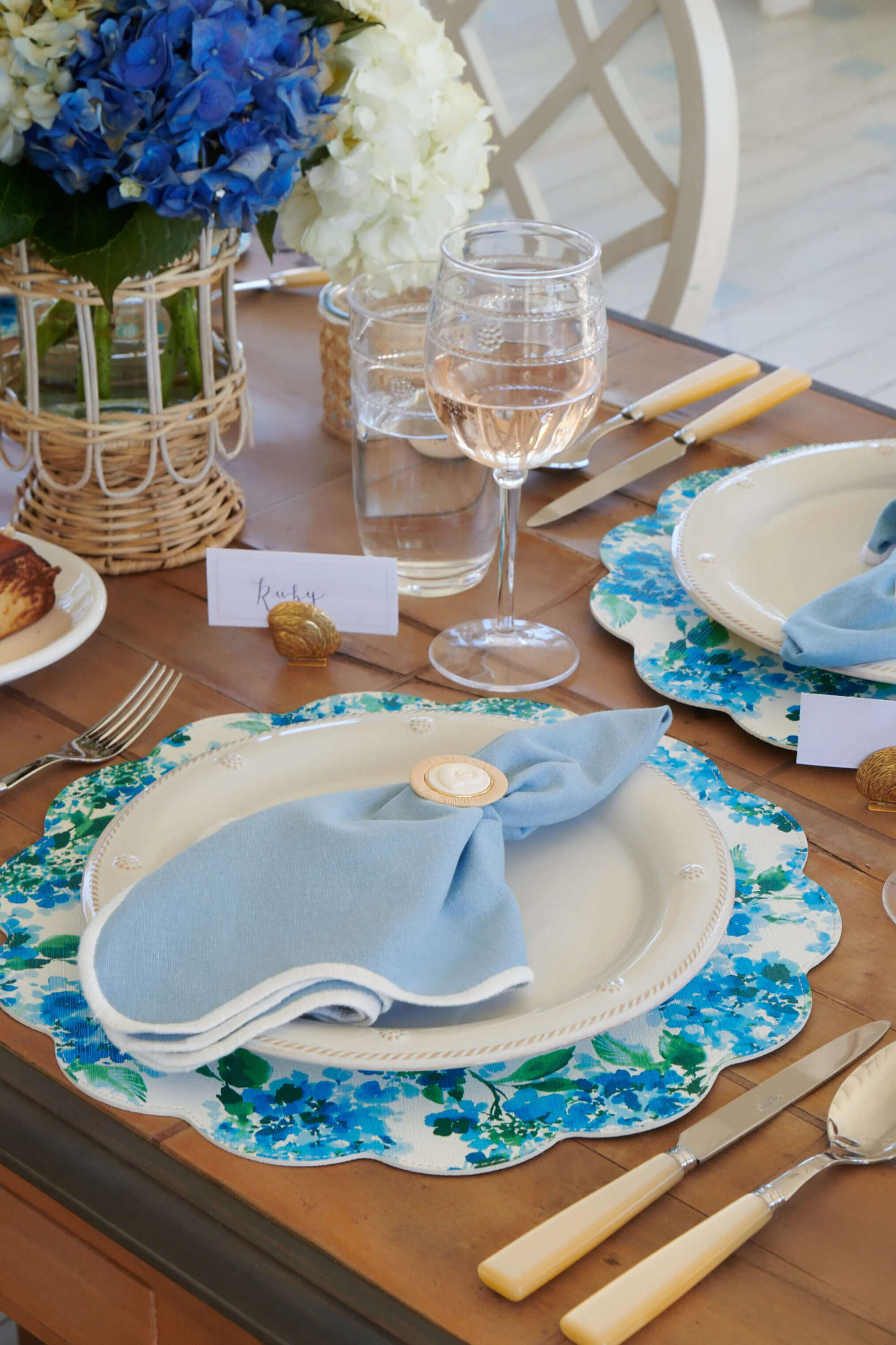 Dusty Blue and White Embroidered Scalloped Napkins Set of 4 - Image 5