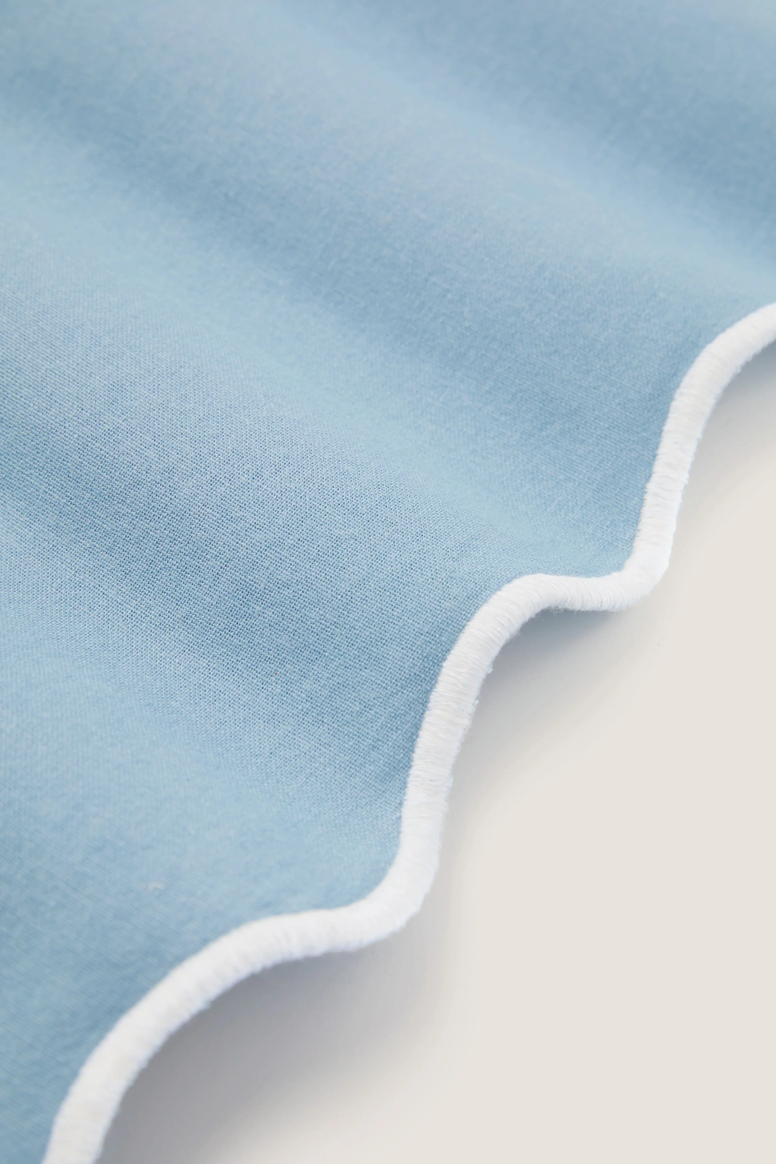 Dusty Blue and White Embroidered Scalloped Napkins Set of 4 - Image 6
