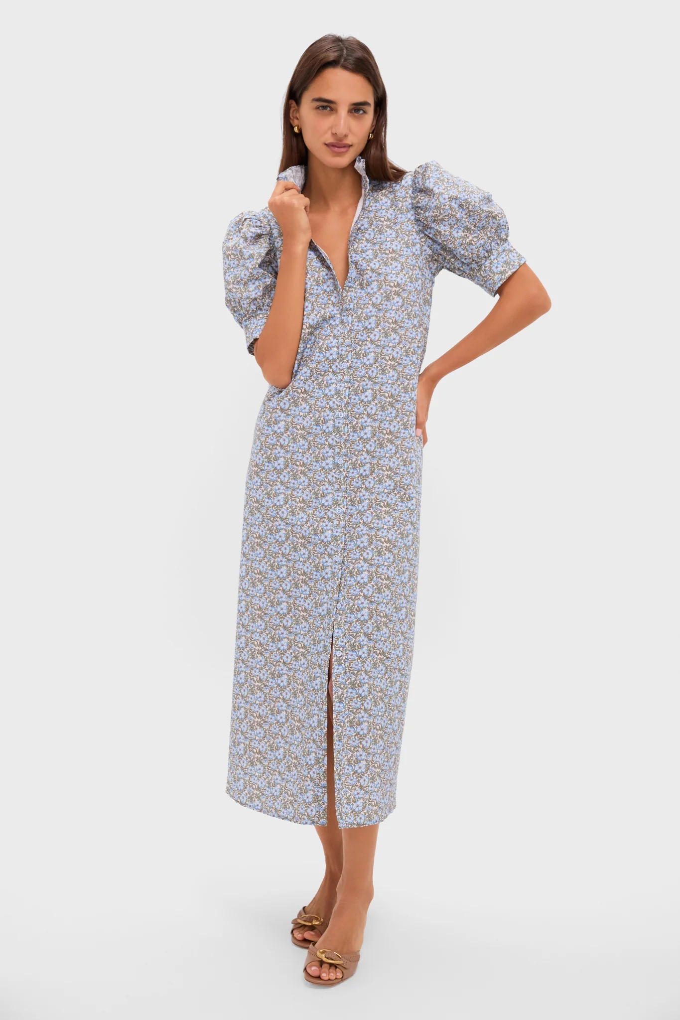 Dusty Blue & Brown Floral Louisa Maxi Dress - Image 3