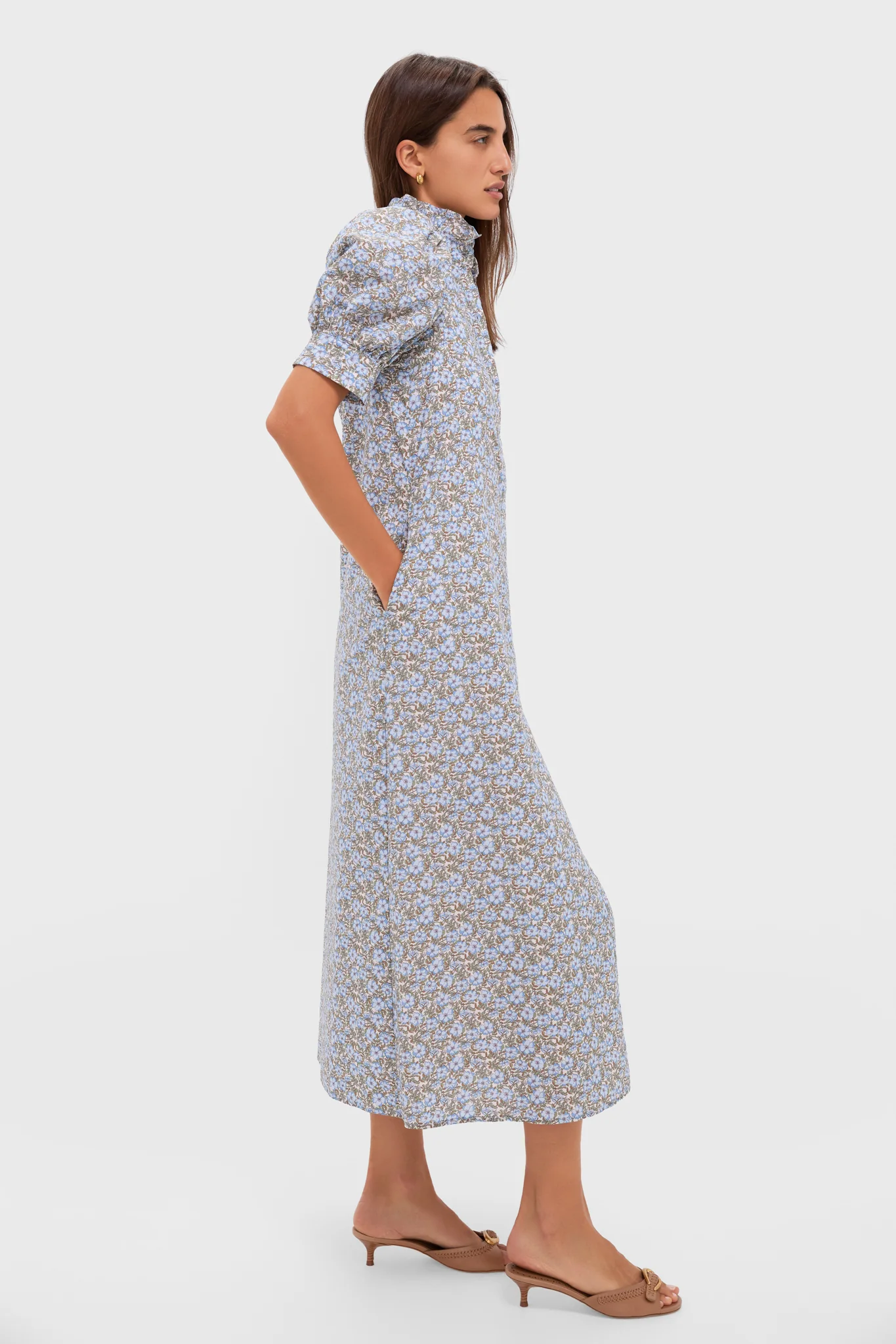 Dusty Blue & Brown Floral Louisa Maxi Dress - Image 4