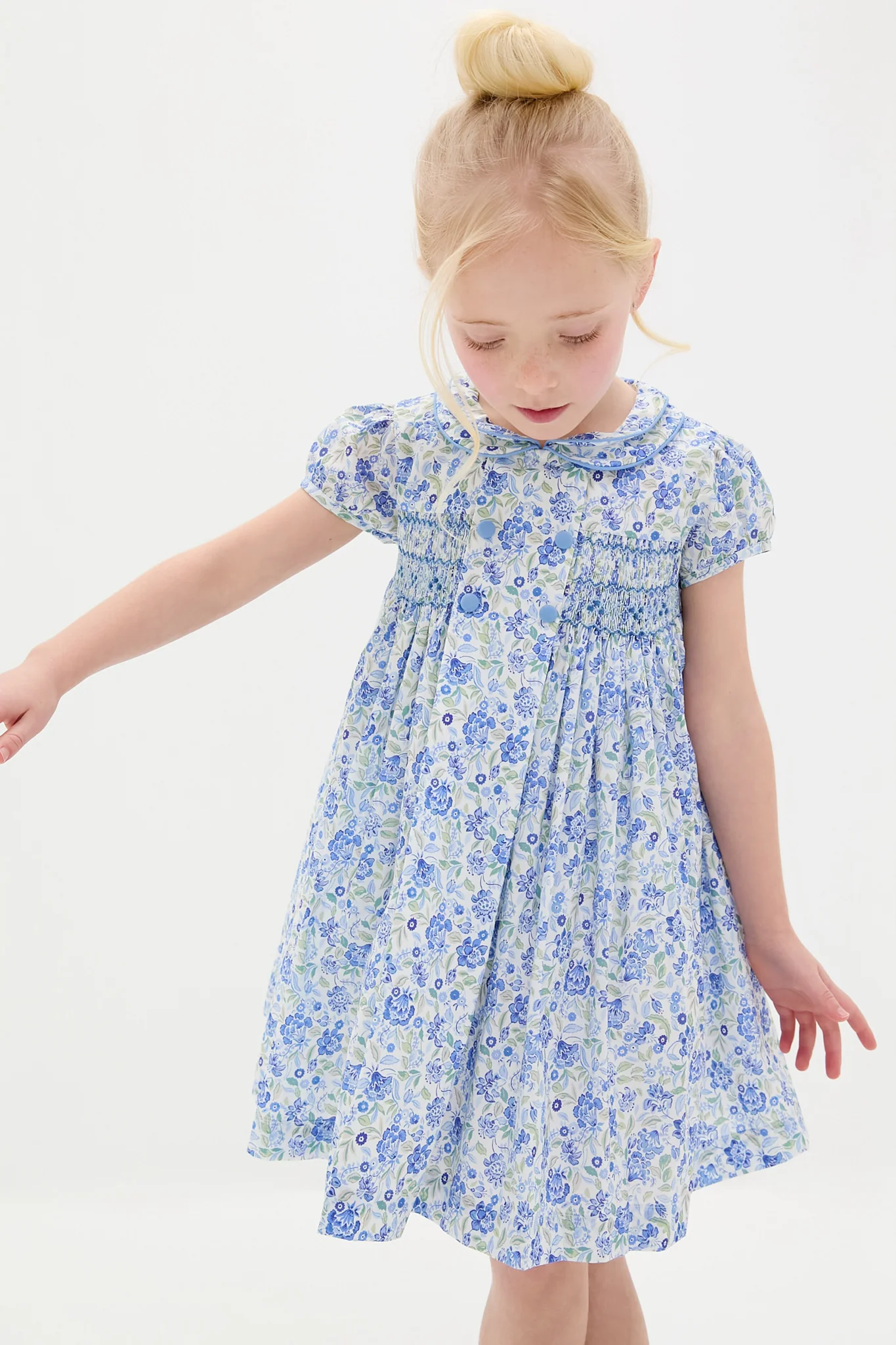 Dusty Blue Floral Arcadia Hand-Smocked Dress - Image 4