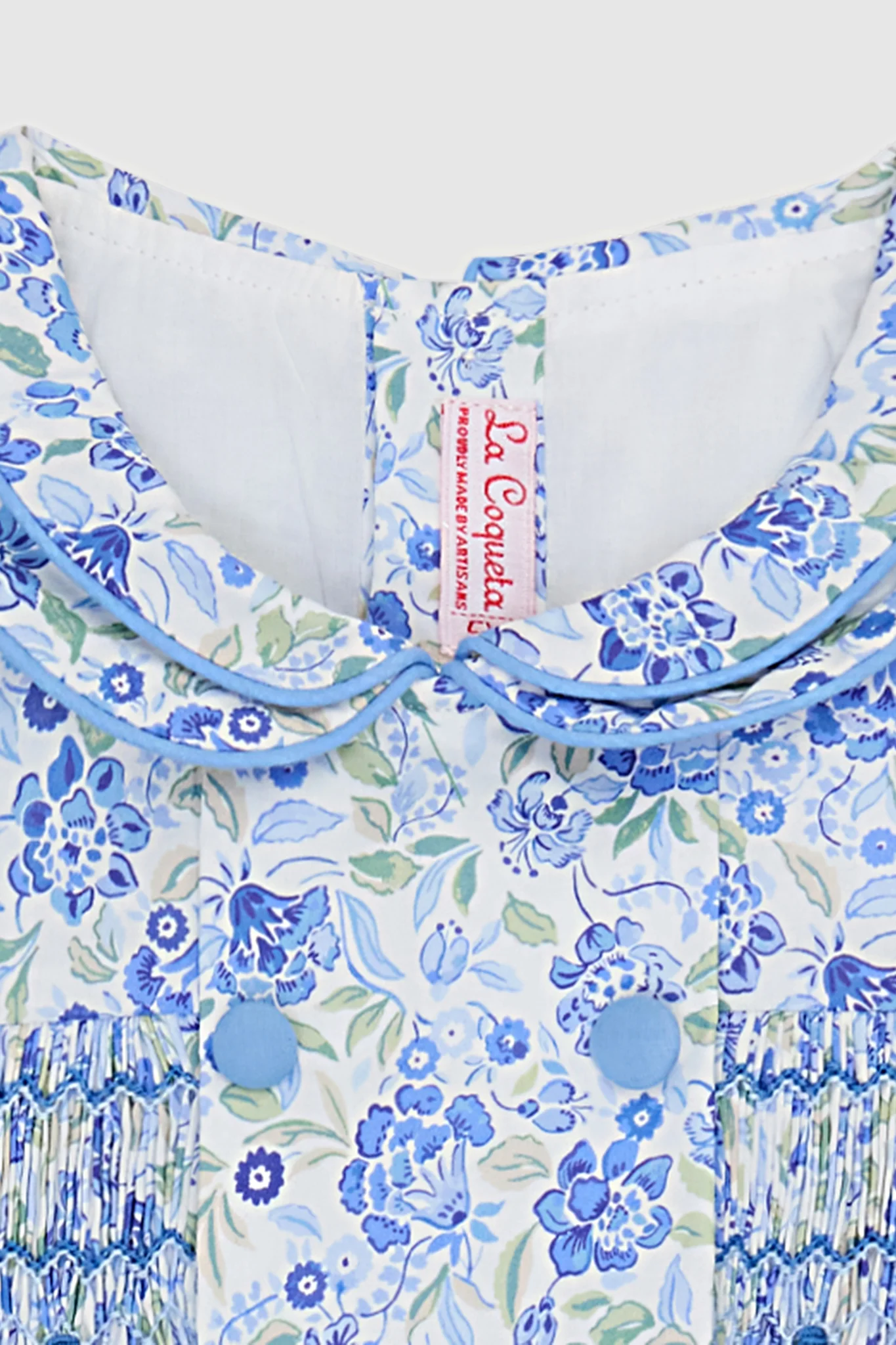 Dusty Blue Floral Arcadia Hand-Smocked Dress - Image 6