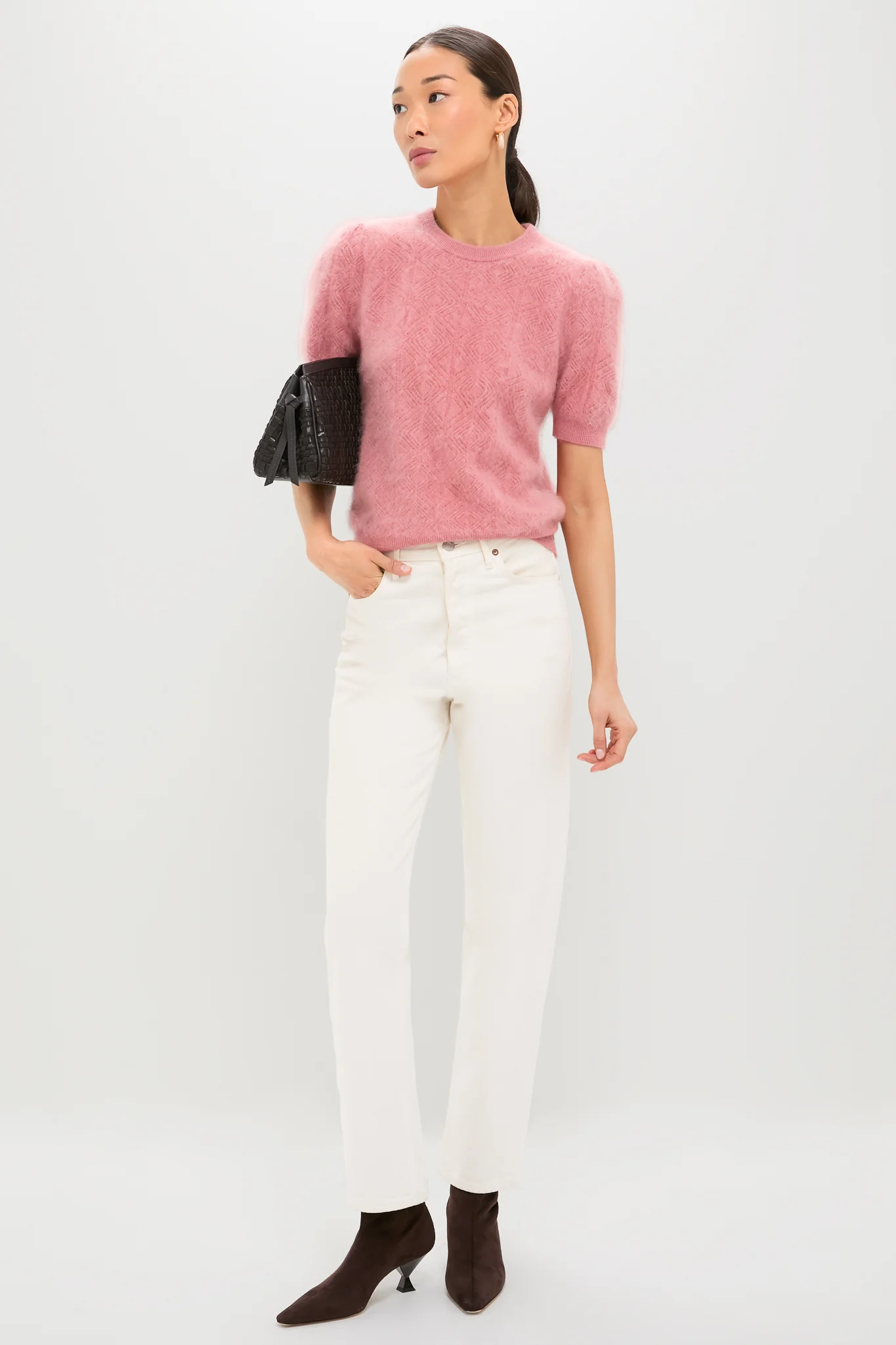 Dusty Rose Brushed Merino Wool Puff Sleeve Lexie Sweater - Image 2