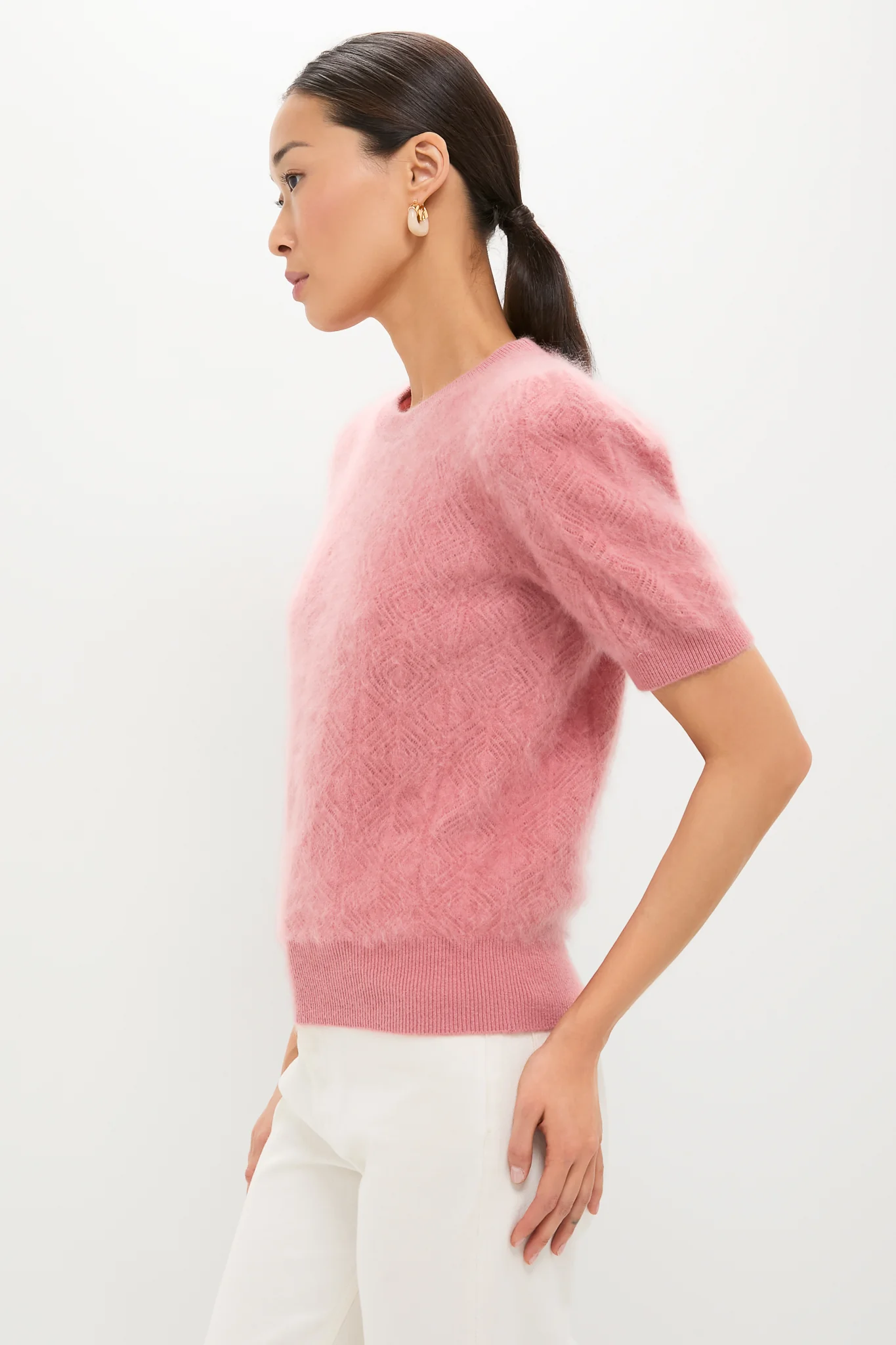 Dusty Rose Brushed Merino Wool Puff Sleeve Lexie Sweater - Image 3