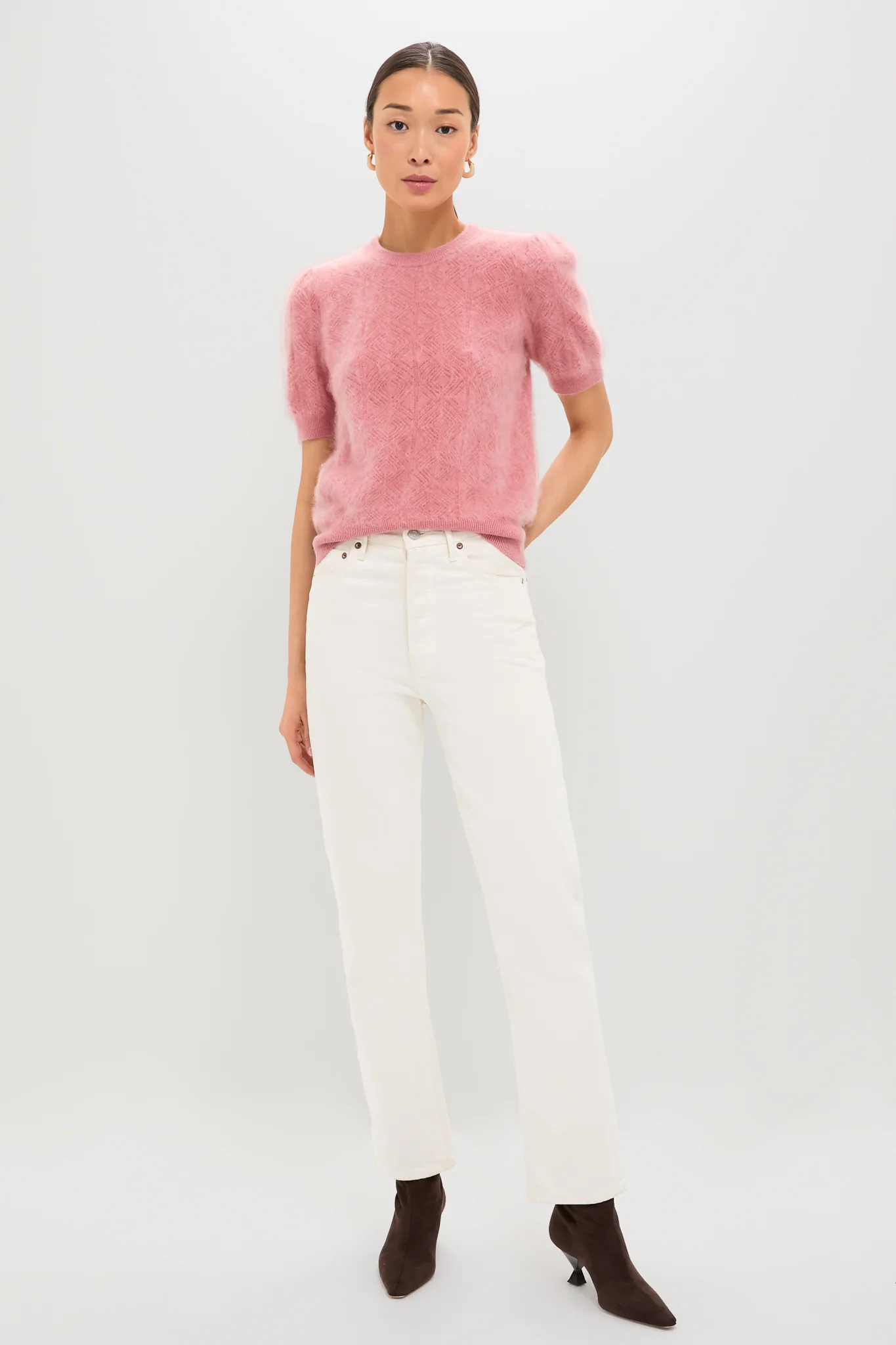 Dusty Rose Brushed Merino Wool Puff Sleeve Lexie Sweater - Image 6