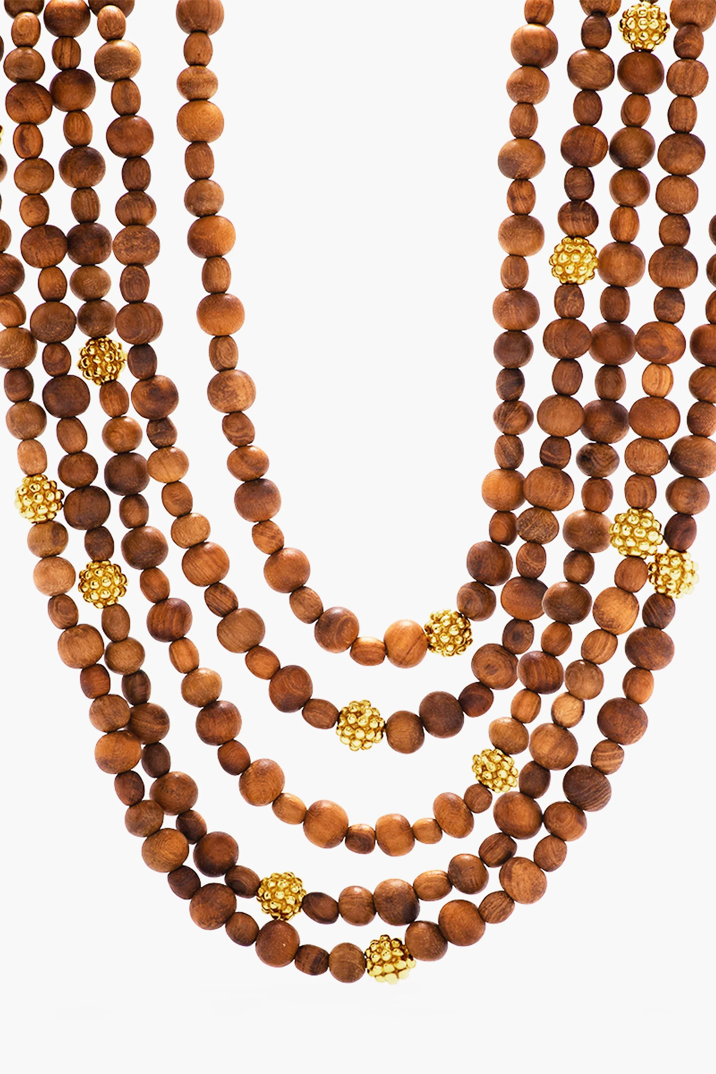 Earth Goddess Beads 5-Strand Necklace with Teak - Image 3