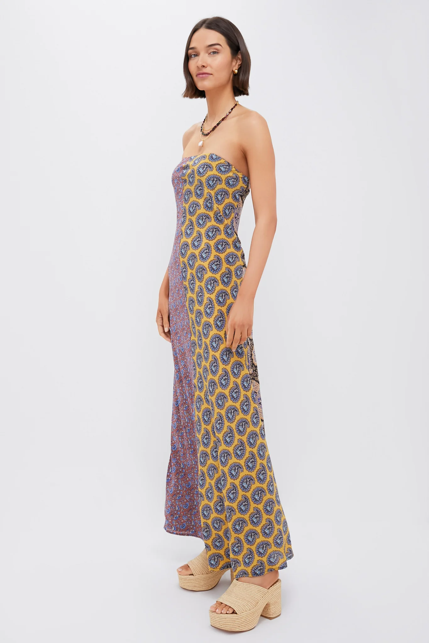 Earthy Patchwork Pietro Silk Maxi Dress - Image 3