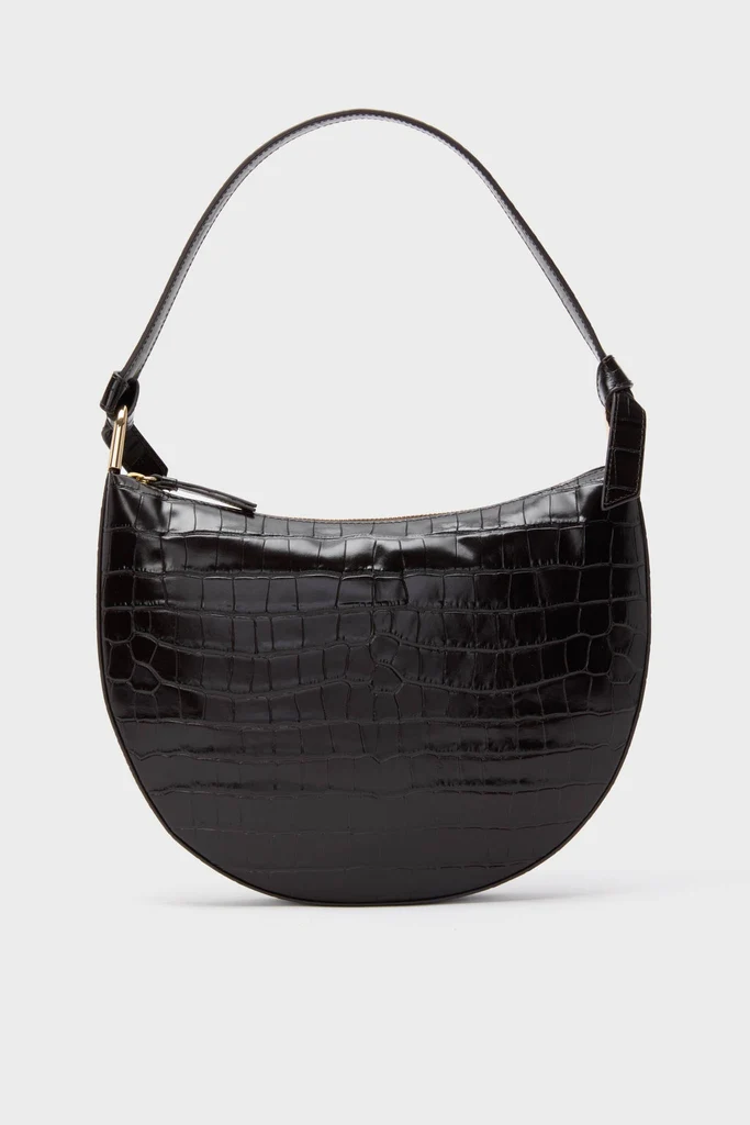 Ebony Croc Embossed Harlow Shoulder Bag