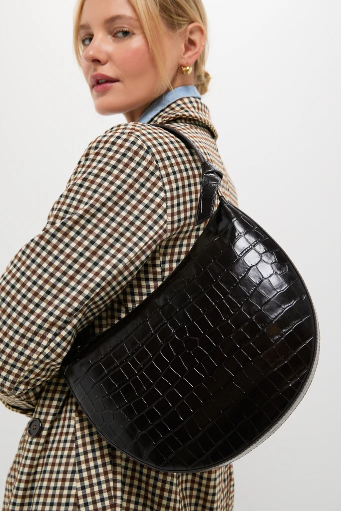 Ebony Croc Embossed Harlow Shoulder Bag - Image 2