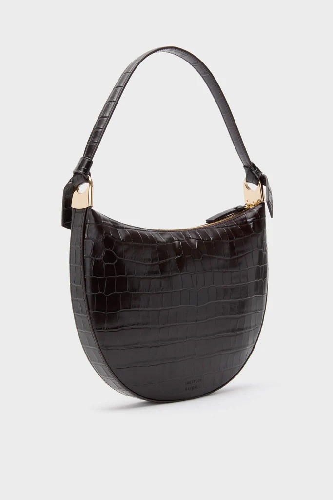 Ebony Croc Embossed Harlow Shoulder Bag - Image 4