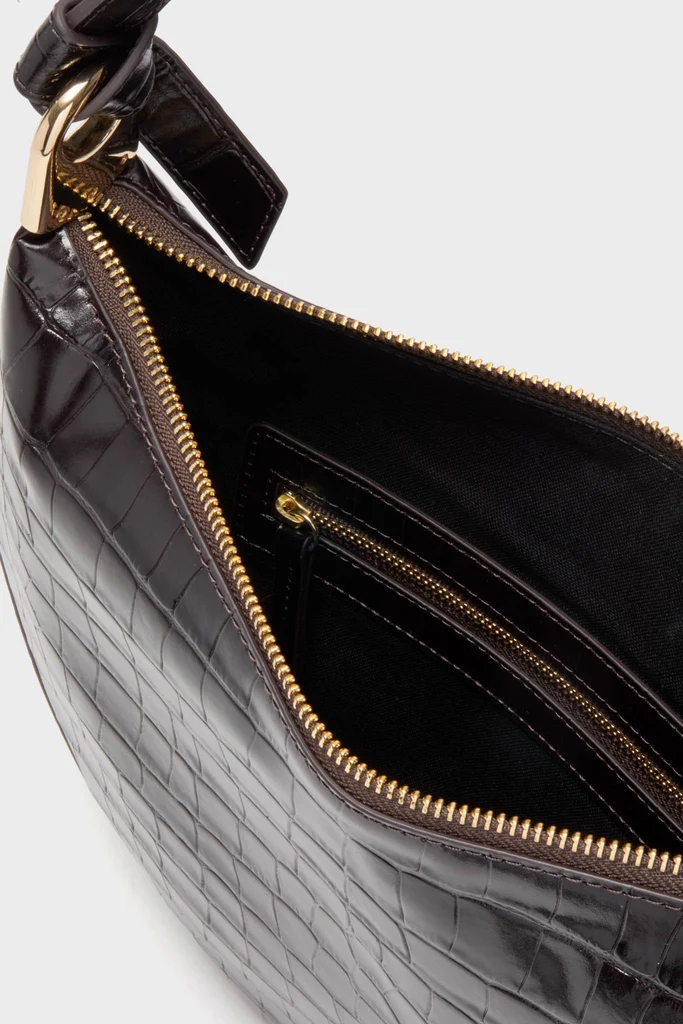 Ebony Croc Embossed Harlow Shoulder Bag - Image 5