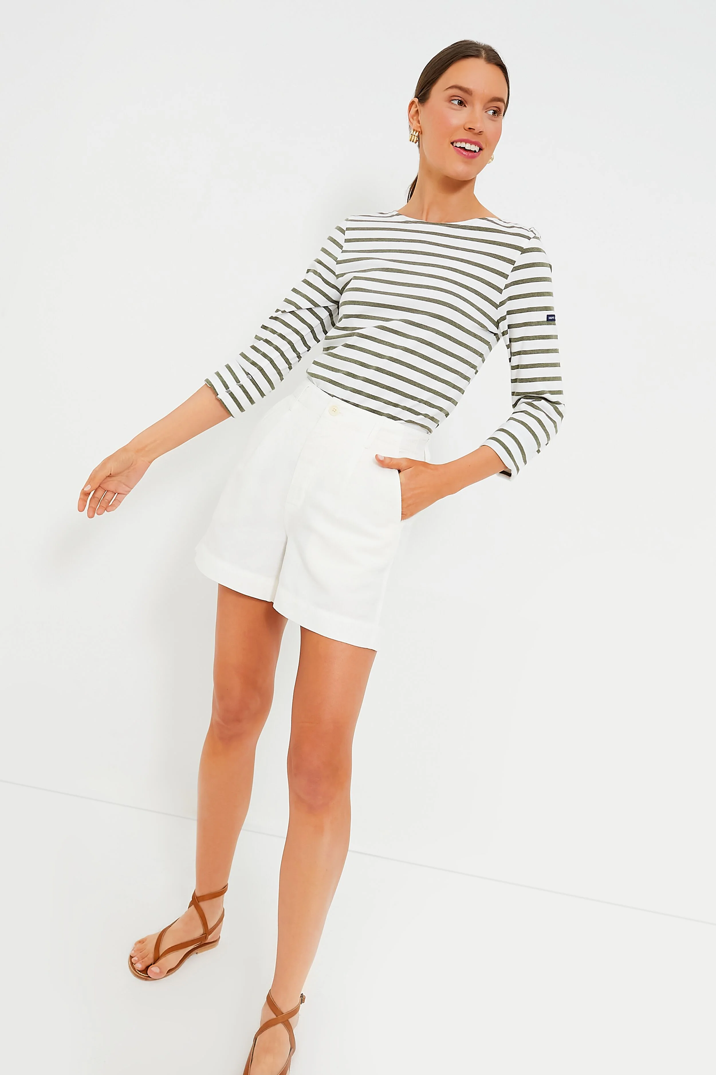 Ecru Twill Pleated Short - Image 5
