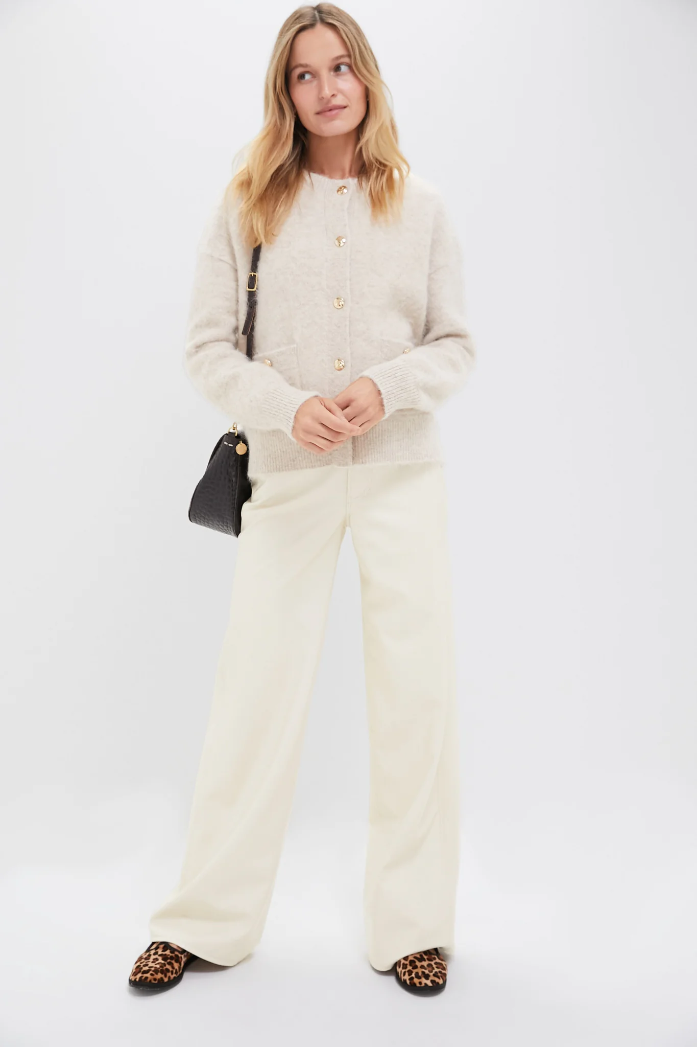 Ecru Vegan Leather Taylor High Rise Wide Leg - Image 2