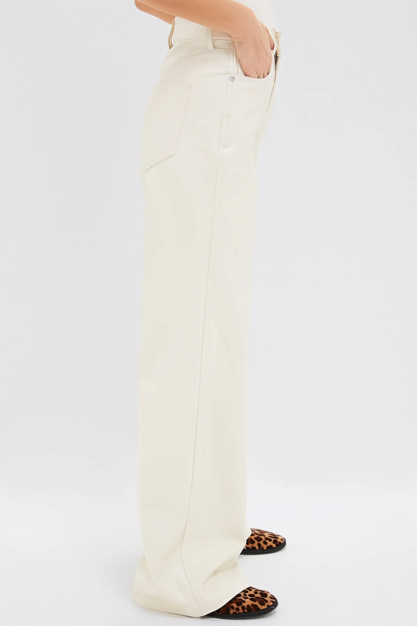 Ecru Vegan Leather Taylor High Rise Wide Leg - Image 3