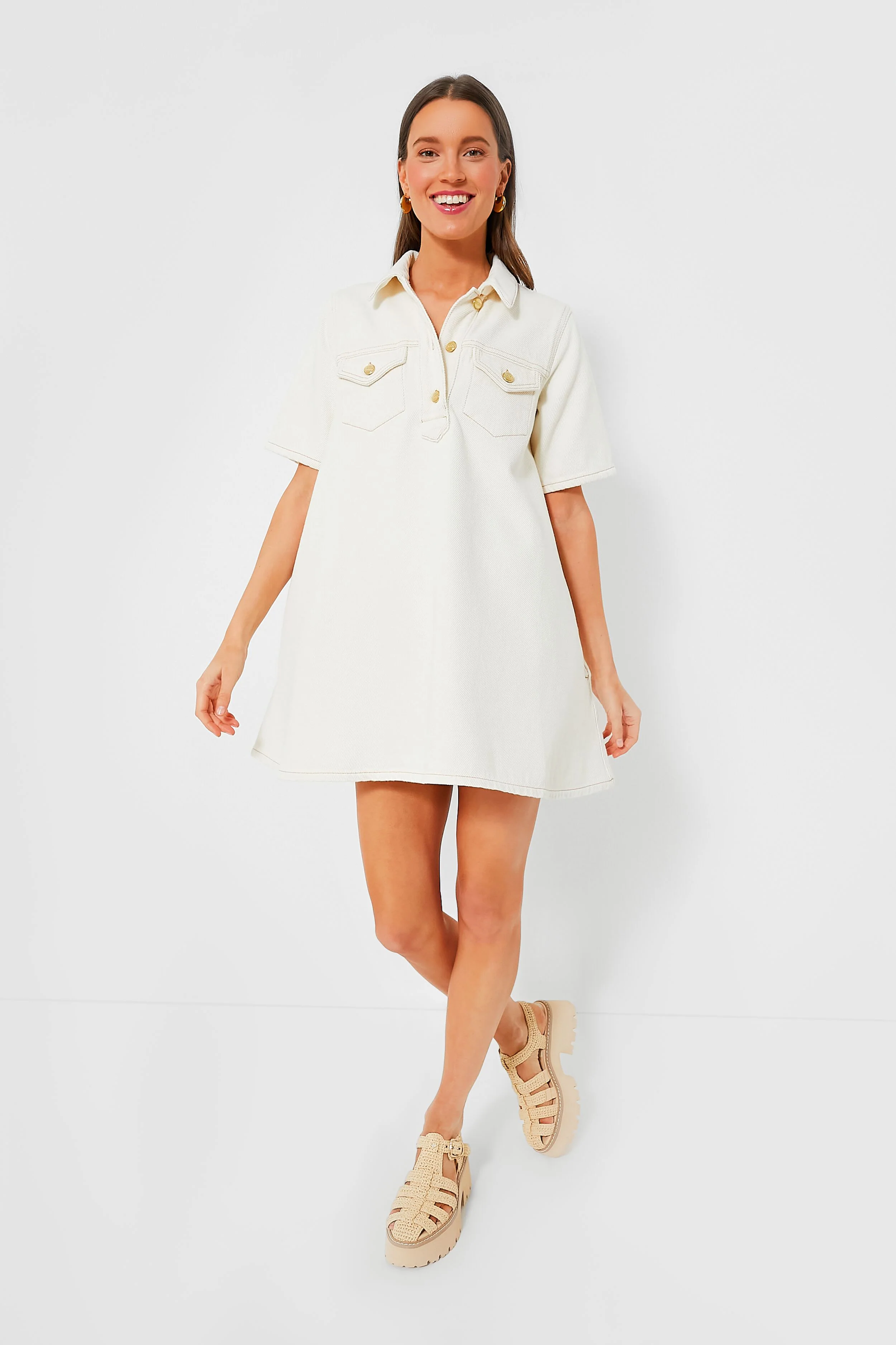 Egret Heavy Denim Mini Dress - Image 2