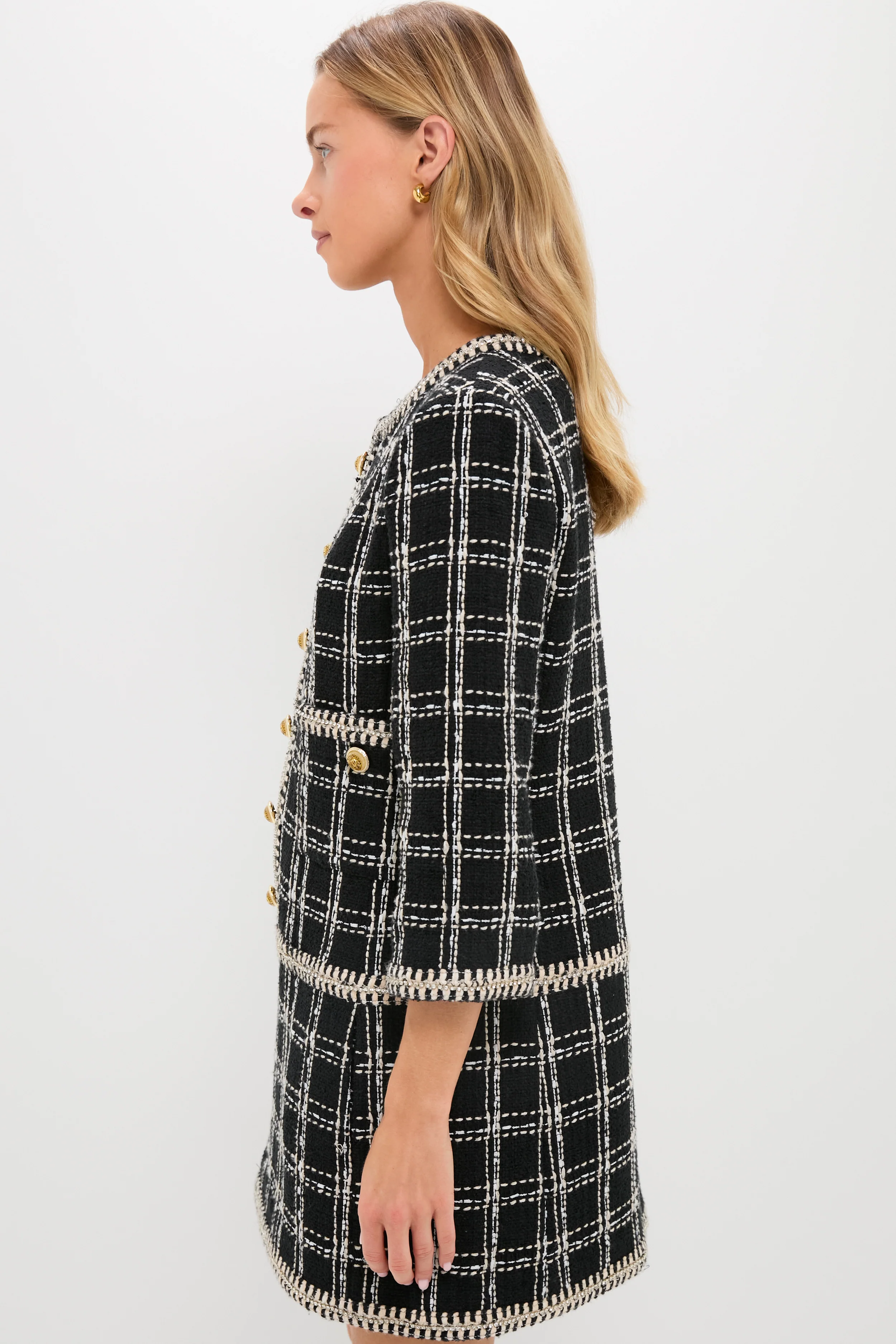 Embellished Black Tweed Onassis Dress - Image 3