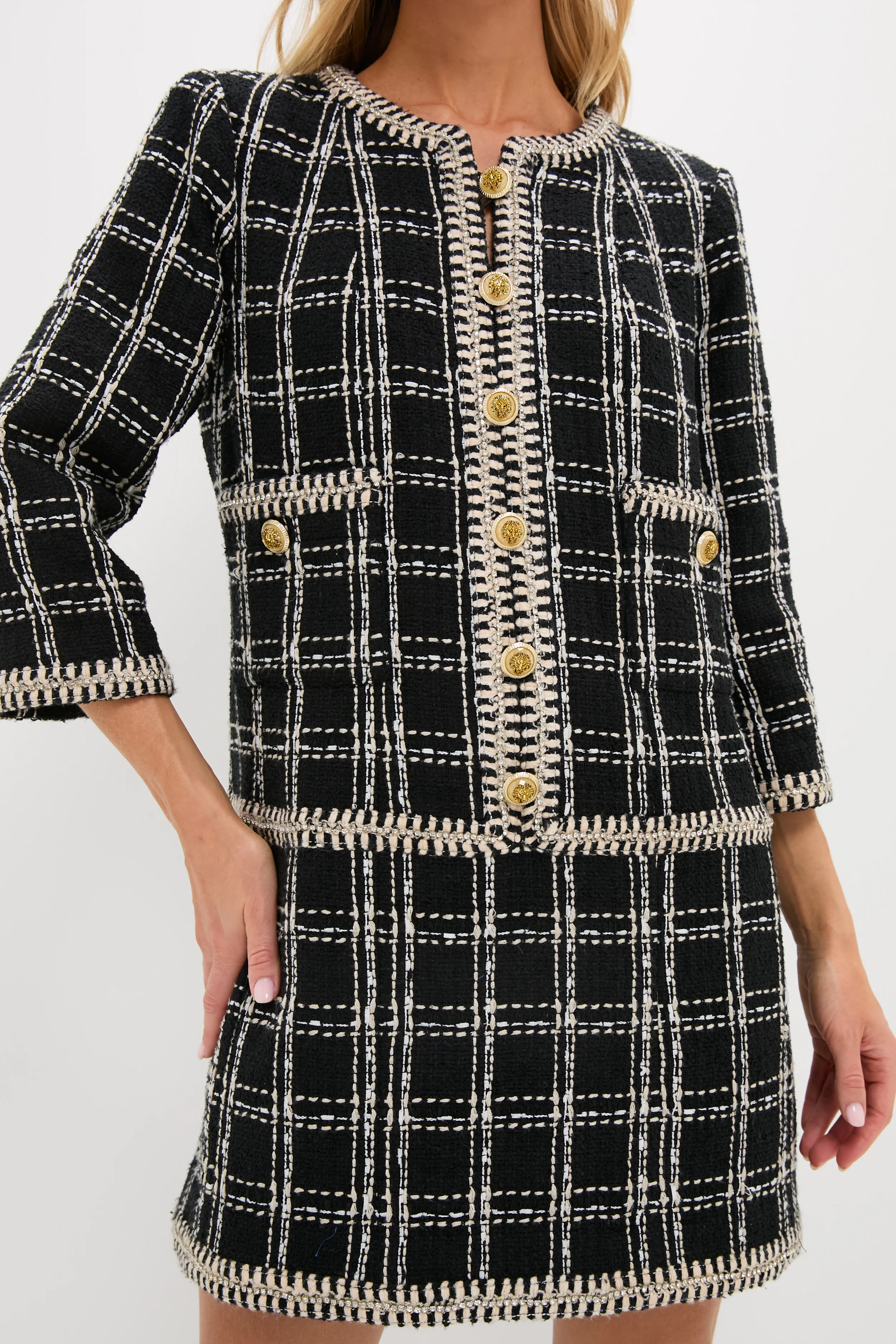 Embellished Black Tweed Onassis Dress - Image 5