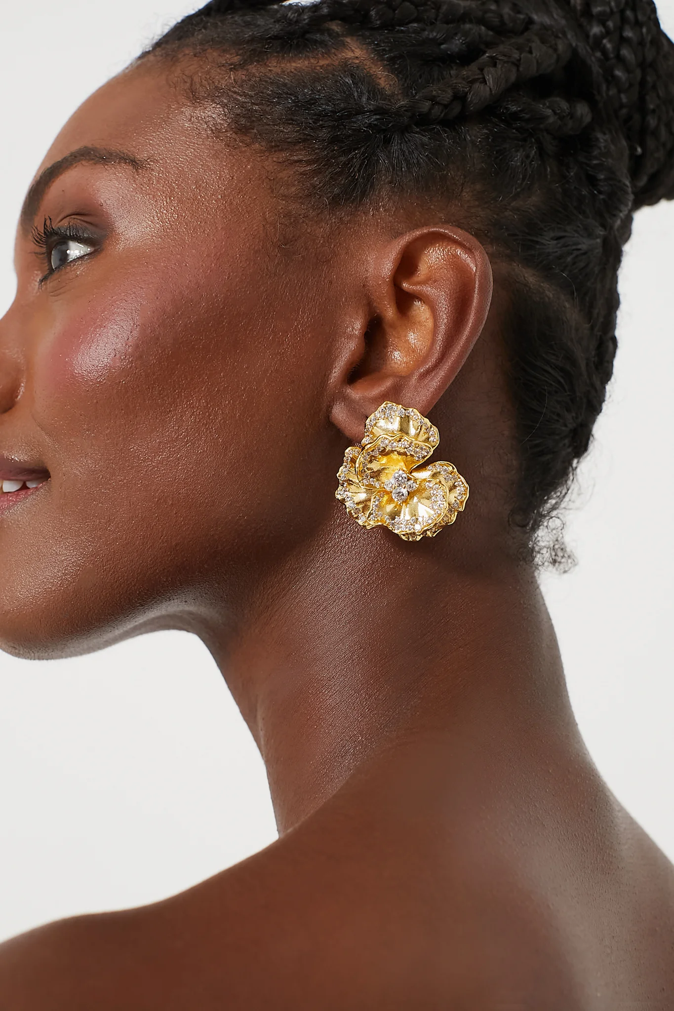 Embellished Golden Pansy Earrings - Image 2