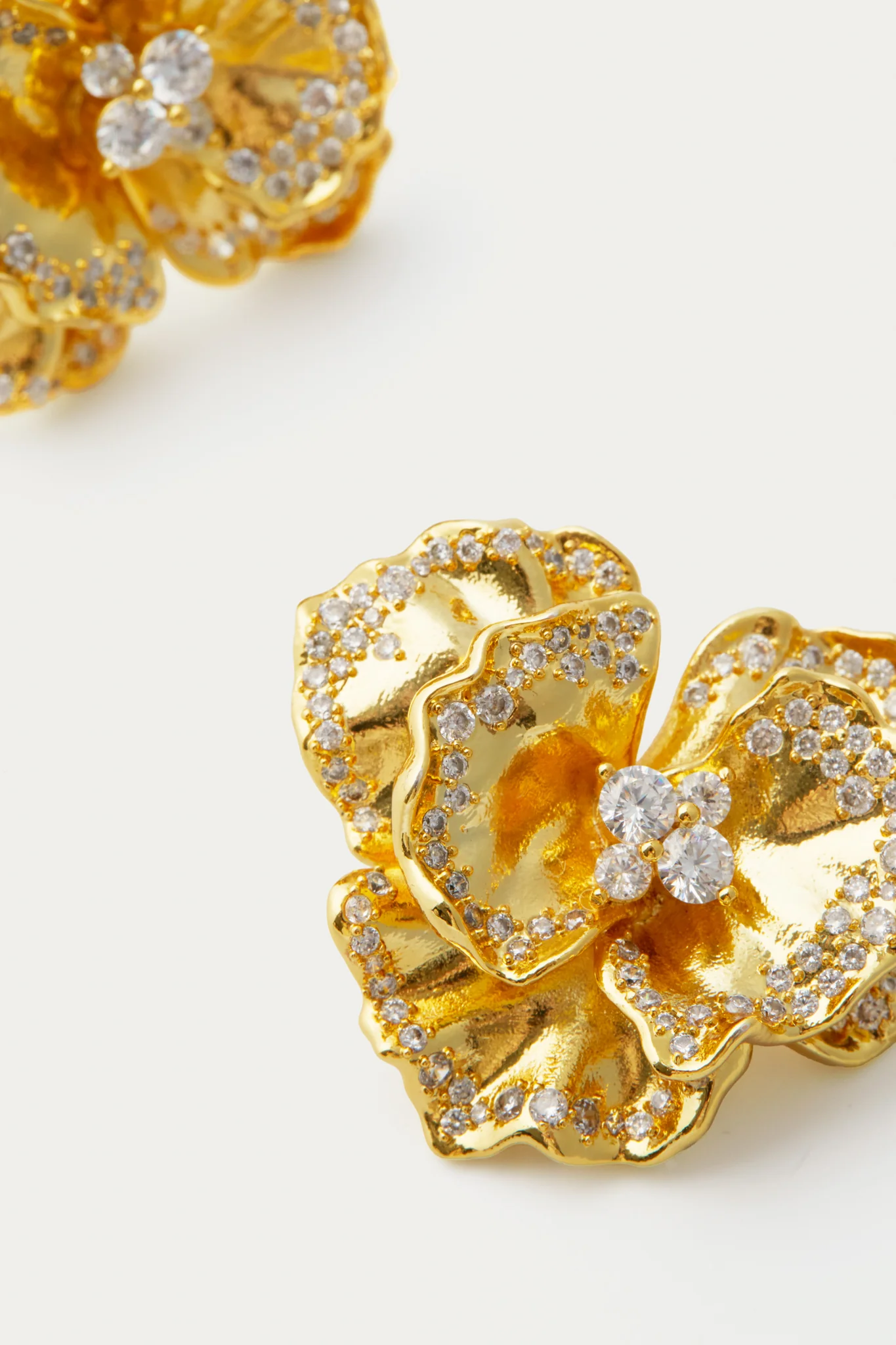 Embellished Golden Pansy Earrings - Image 3