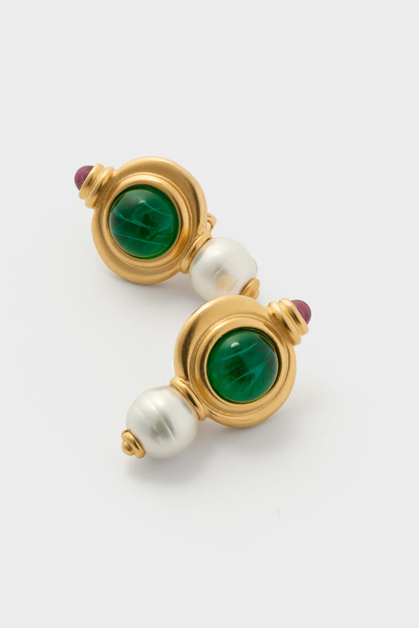 Emerald and Gold Pearl Earrings - Image 4