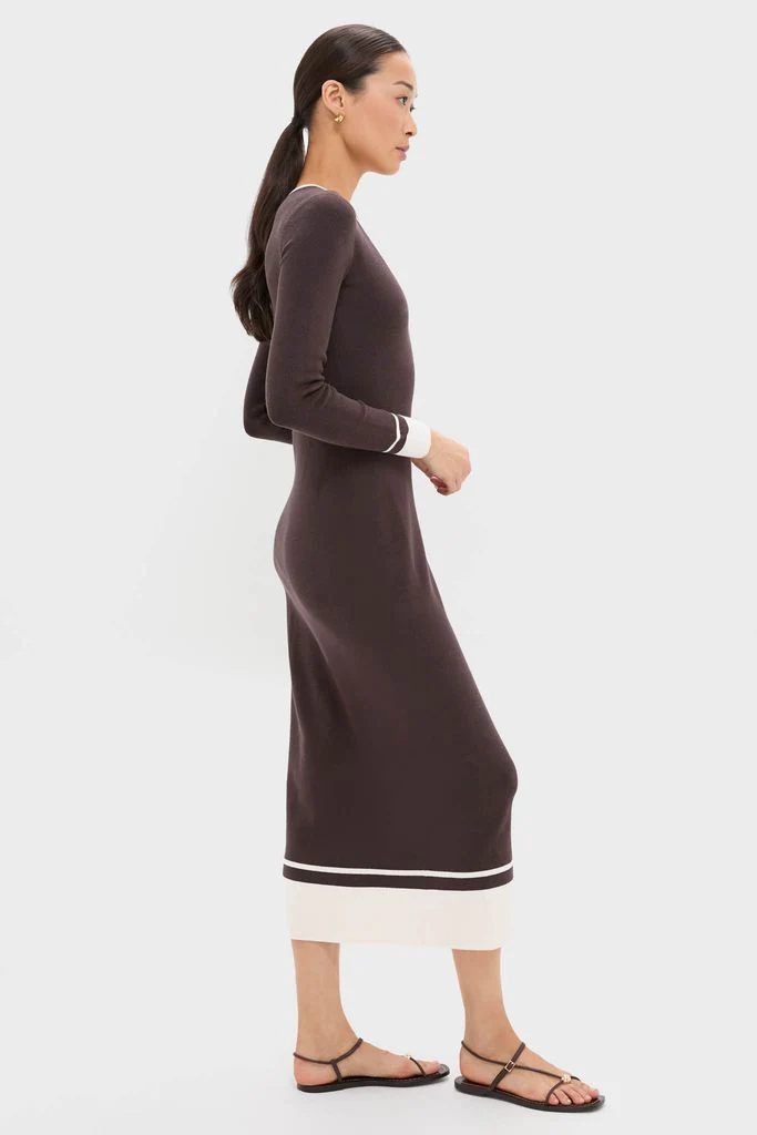 Espresso Egret Long Sleeve Ribbed Maxi Dress - Image 3