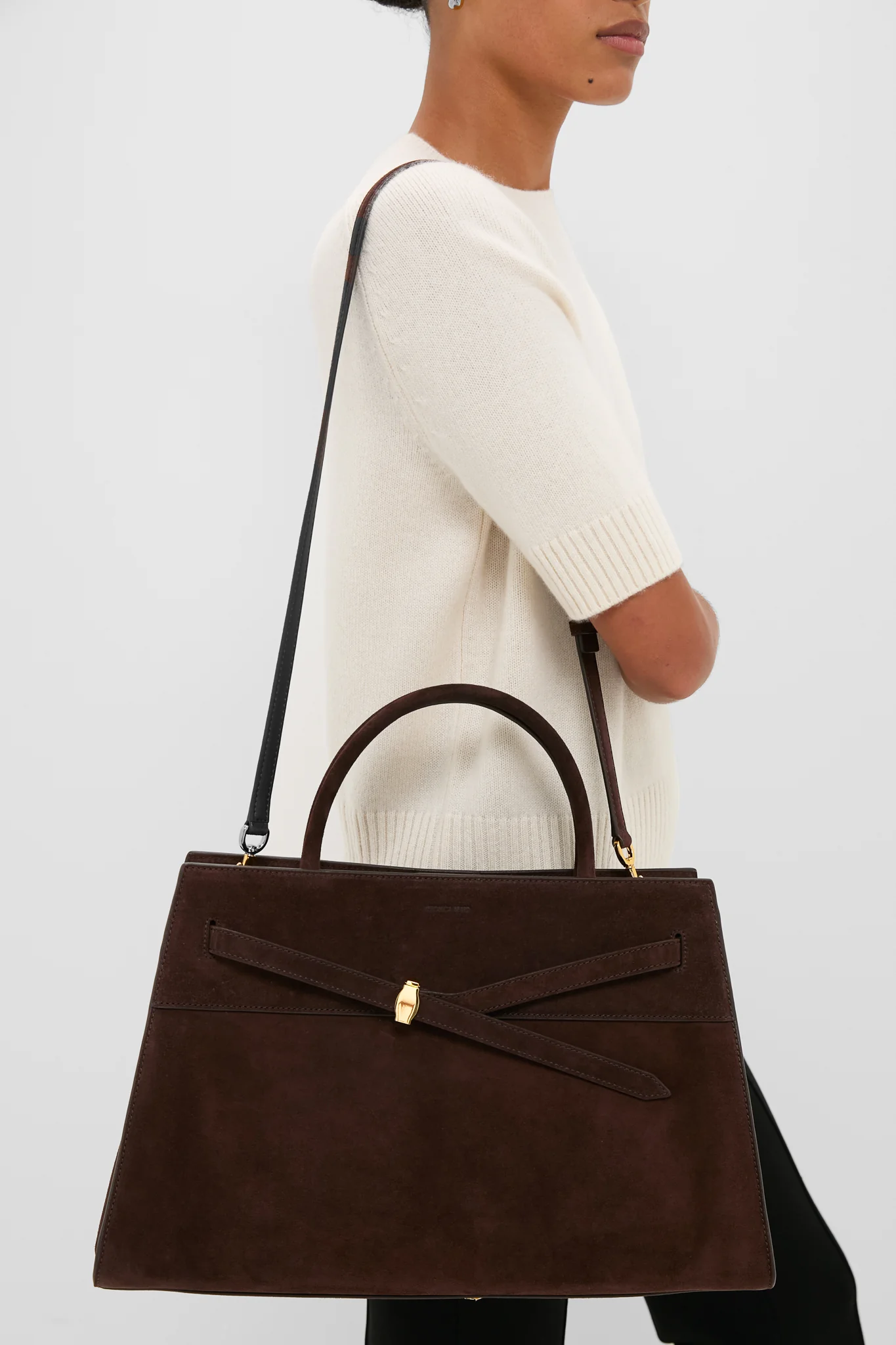 Espresso Large Suede Veronica Beard Dash Bag - Image 4