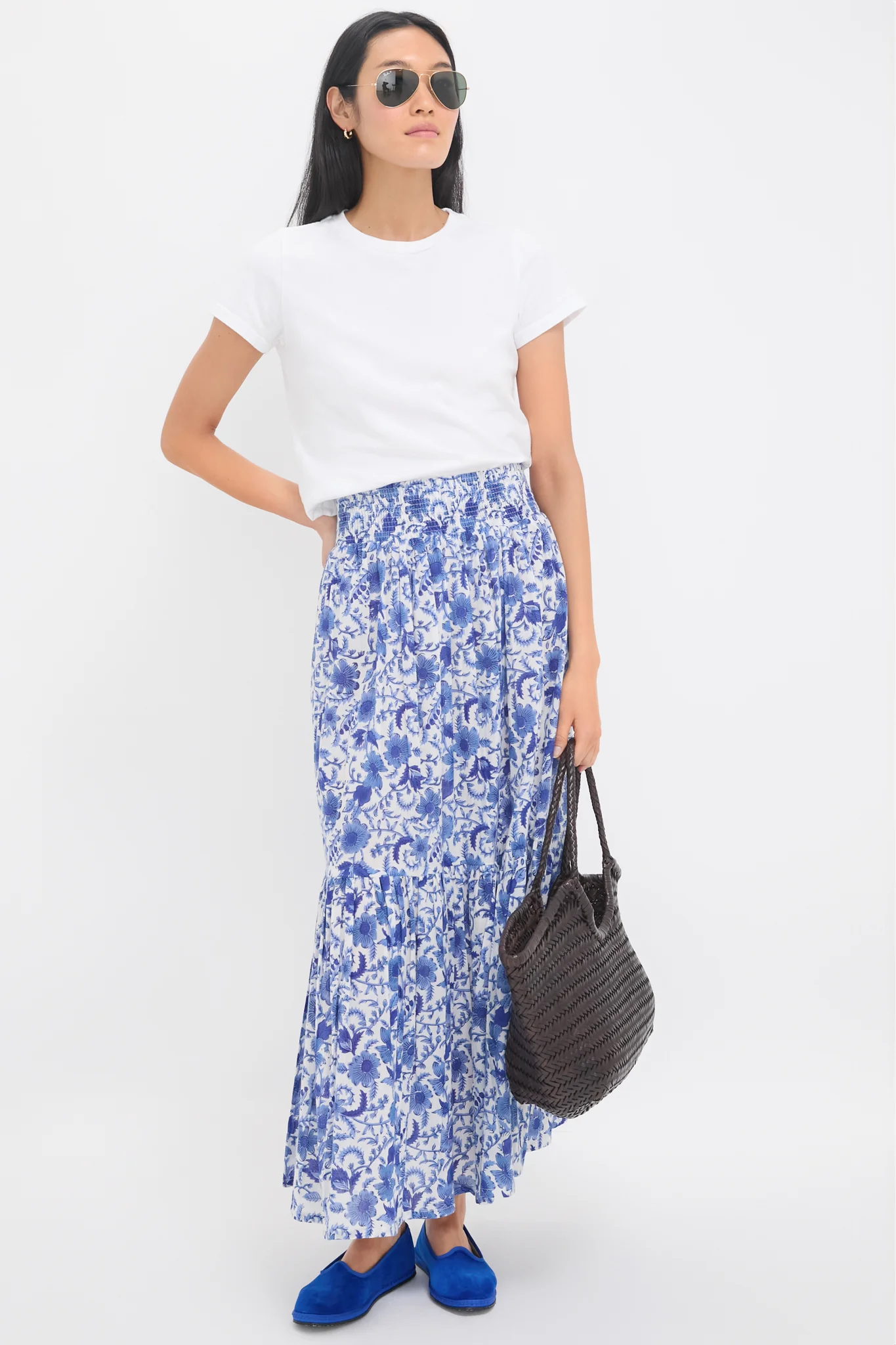 Exclusive Blue Morning Flower Print Shirred Skirt - Image 2