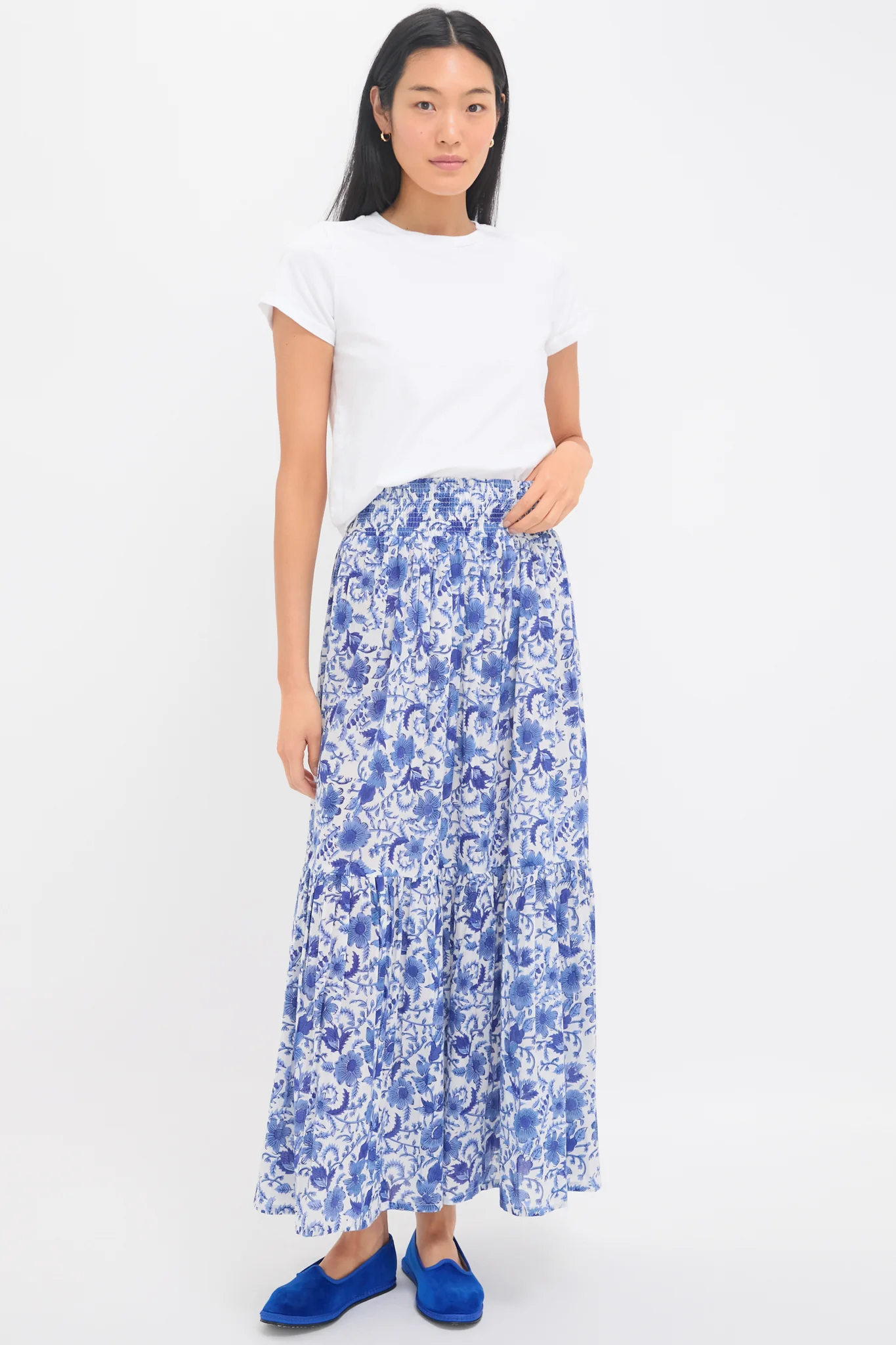 Exclusive Blue Morning Flower Print Shirred Skirt - Image 6