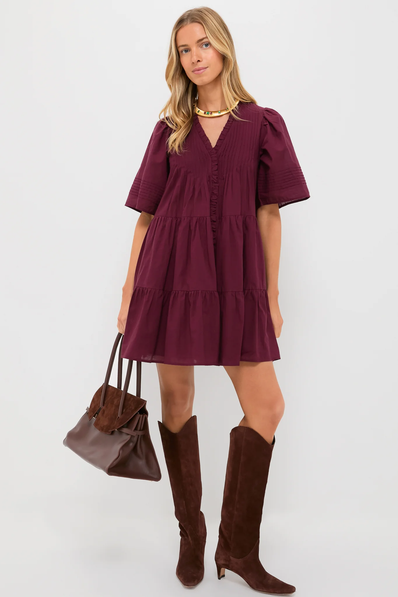 Exclusive Burgundy Anise Short Sleeve Dress - Image 2