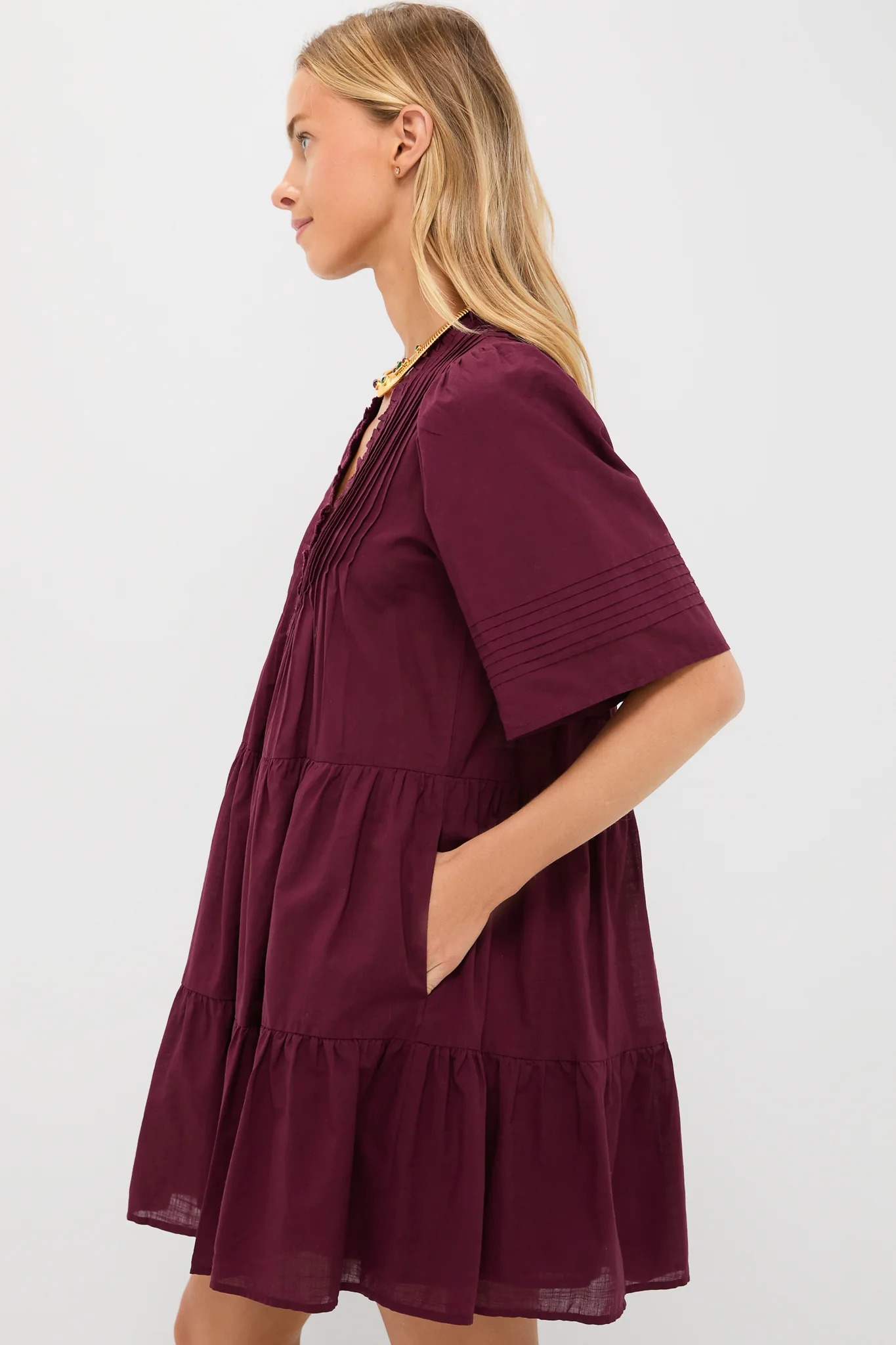 Exclusive Burgundy Anise Short Sleeve Dress - Image 3