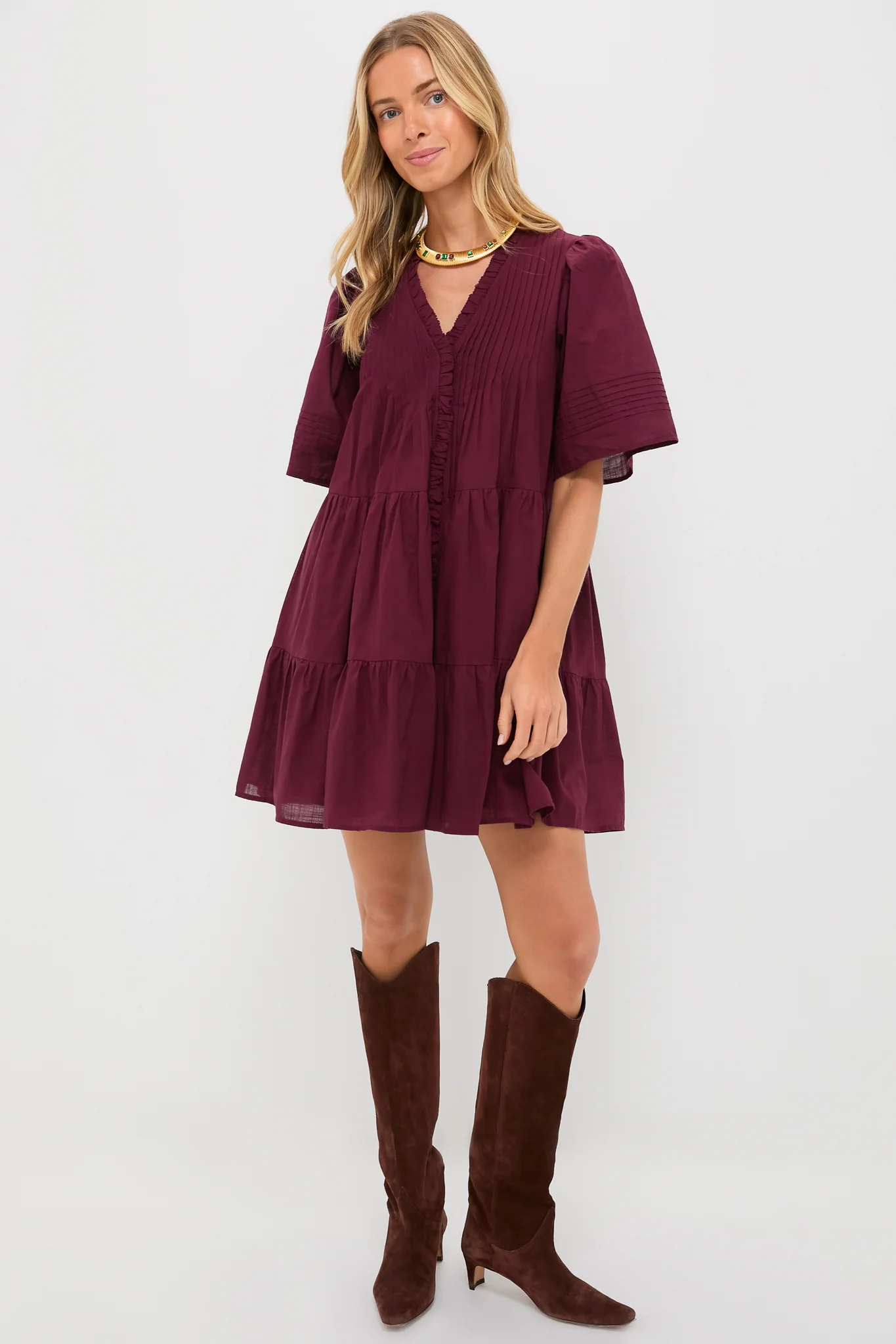 Exclusive Burgundy Anise Short Sleeve Dress - Image 6