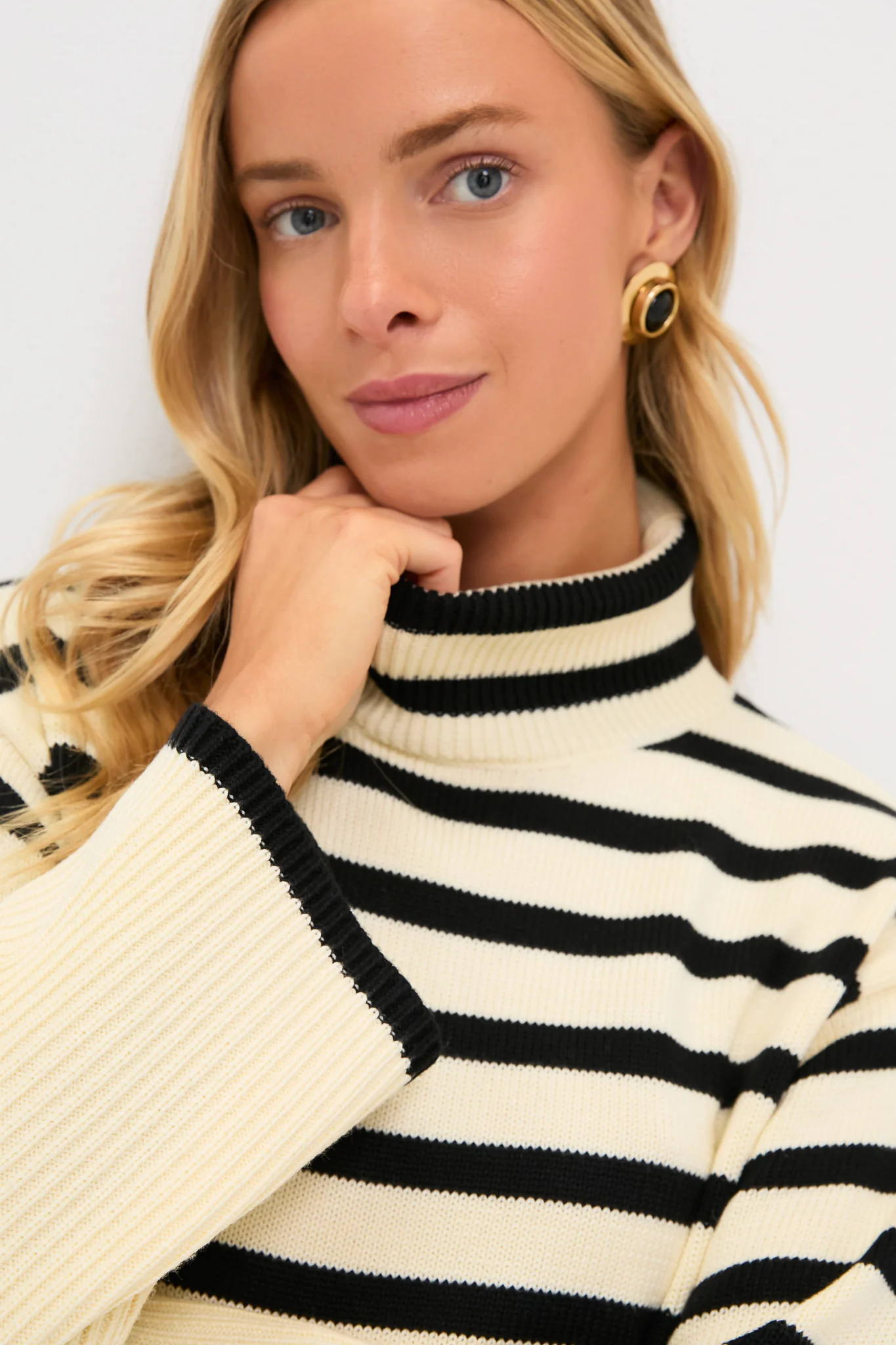 Exclusive Cream Striped Turtleneck Sweater - Image 5