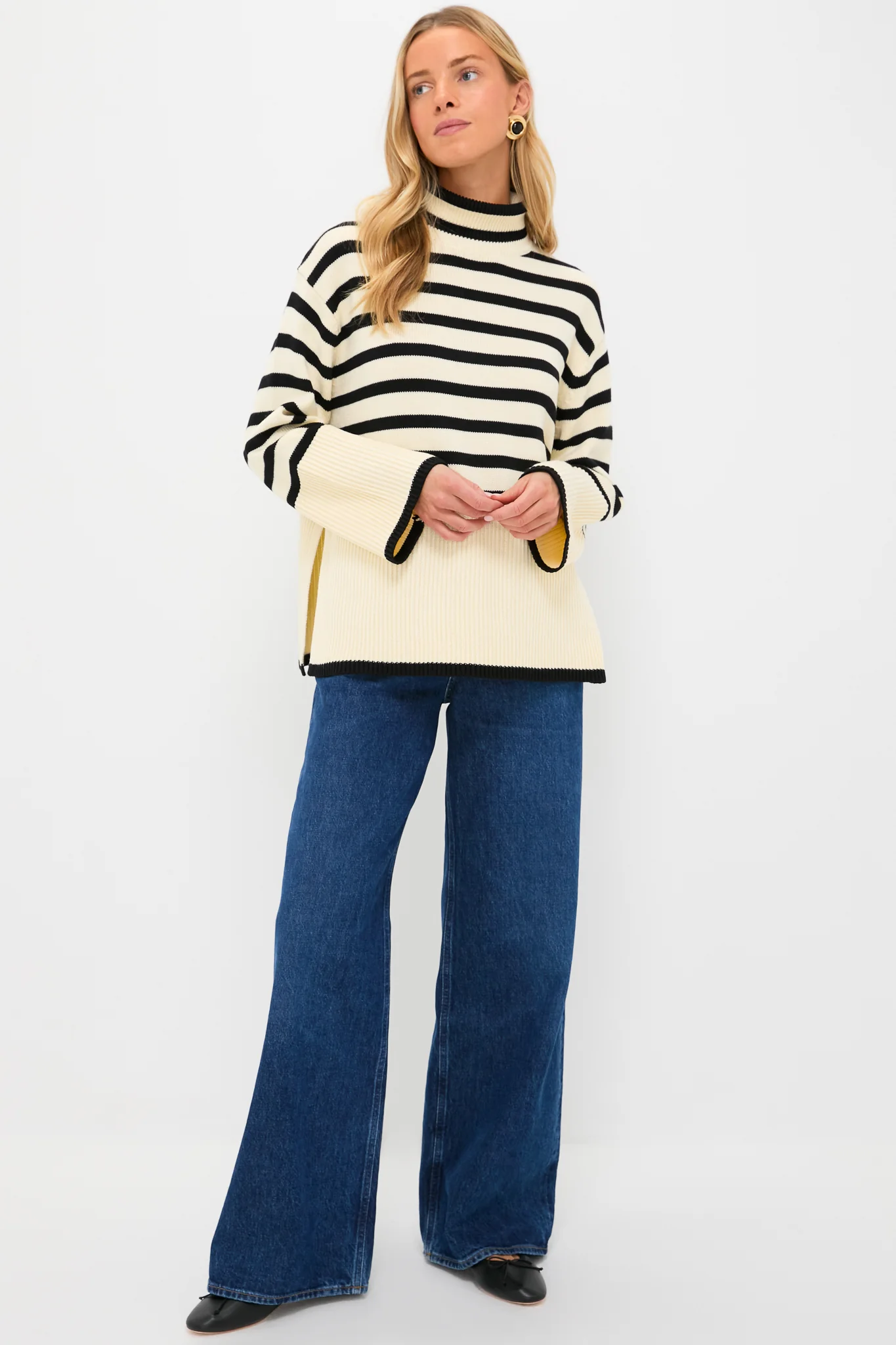 Exclusive Cream Striped Turtleneck Sweater - Image 6
