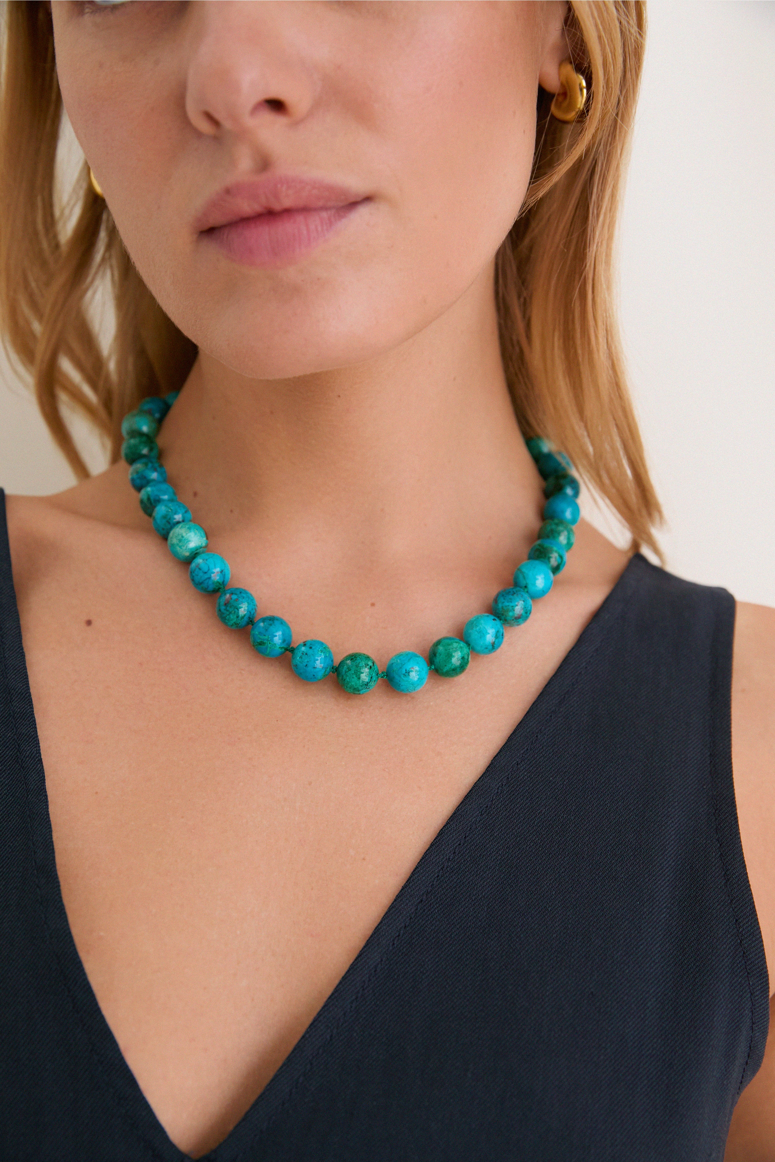 Exclusive Jumbo Chrysocolla Knotted Gemstone Necklace - Image 2