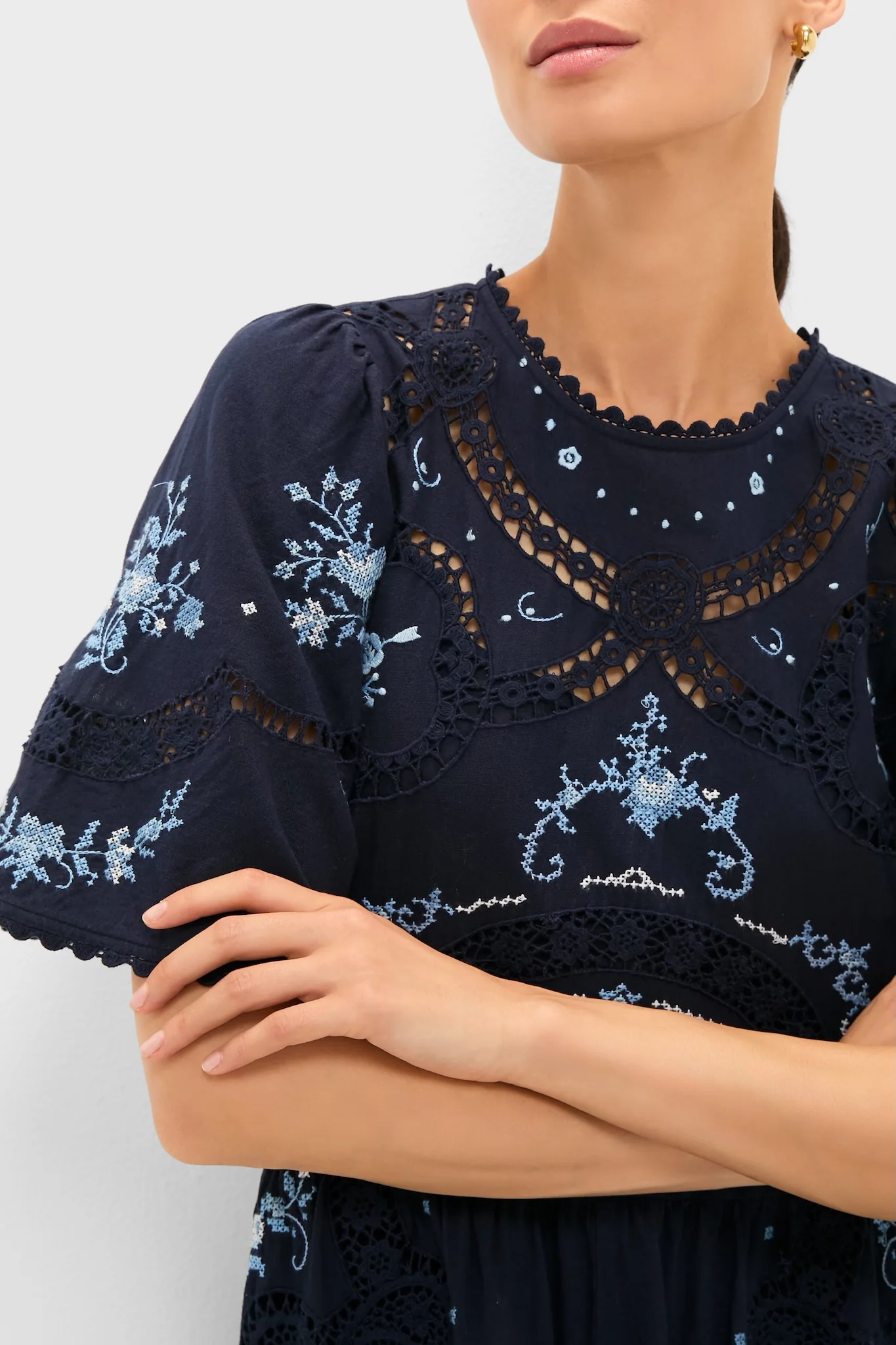 Exclusive Navy Edwina Embroidery Midi Dress - Image 2