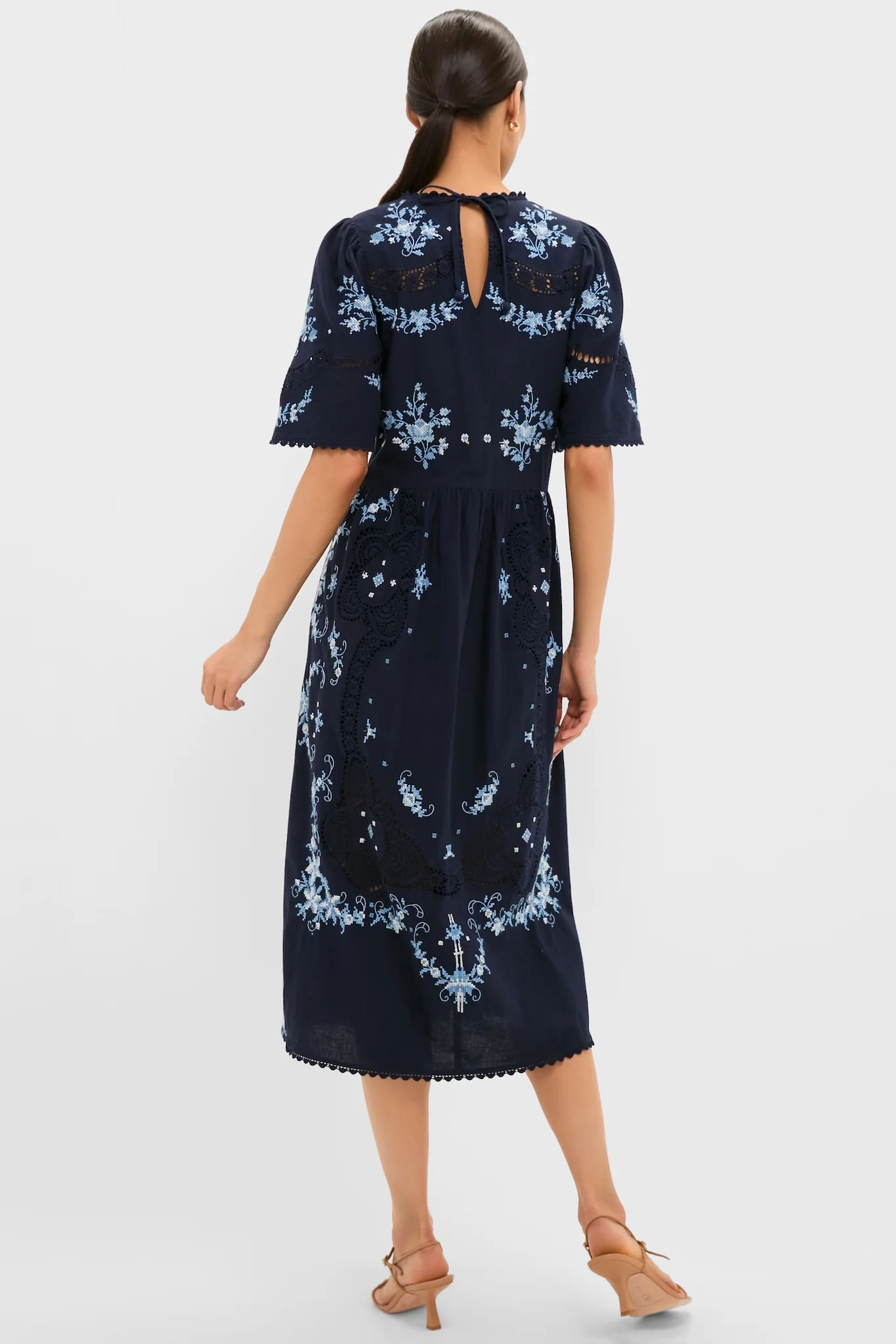 Exclusive Navy Edwina Embroidery Midi Dress - Image 5