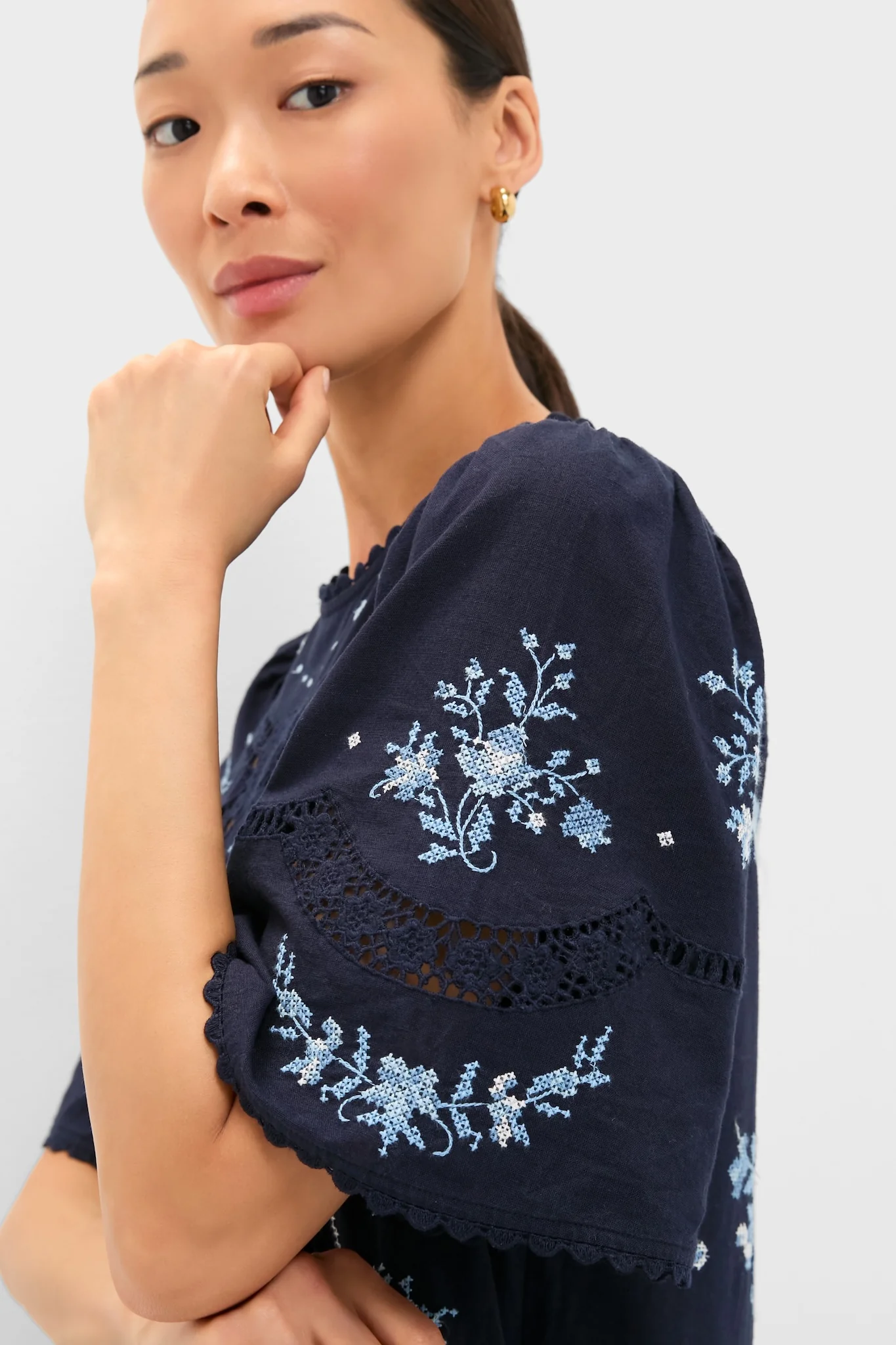 Exclusive Navy Edwina Embroidery Midi Dress - Image 6