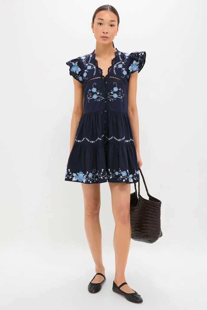 Exclusive Navy Edwina Embroidery Tunic Dress - Image 2